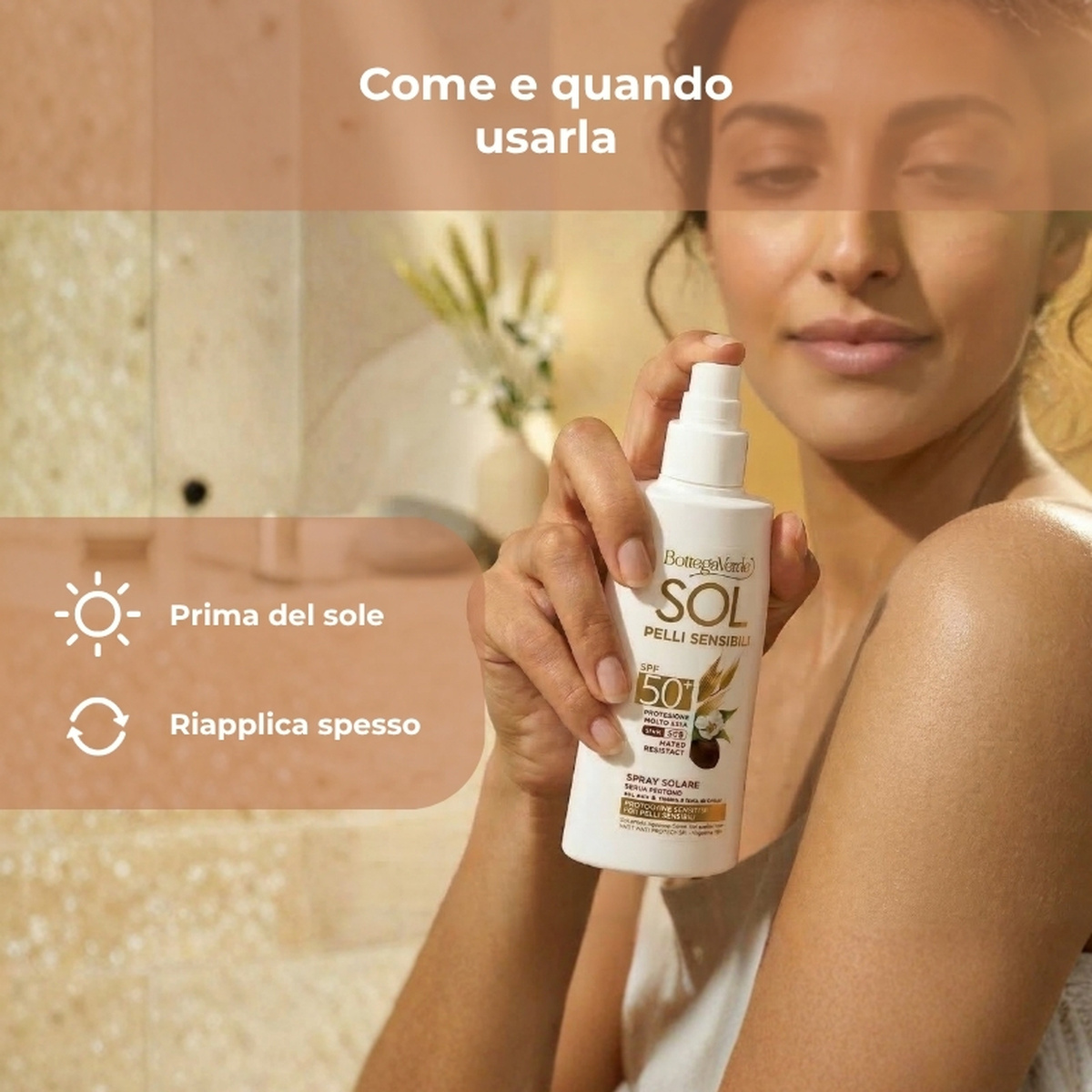 SOL pelli sensibili - Spray solare - senza profumo - protezione specifica per pelli sensibili - con olio di Jojoba e latte di Avena - protezione molto alta SPF50+ - water resistant