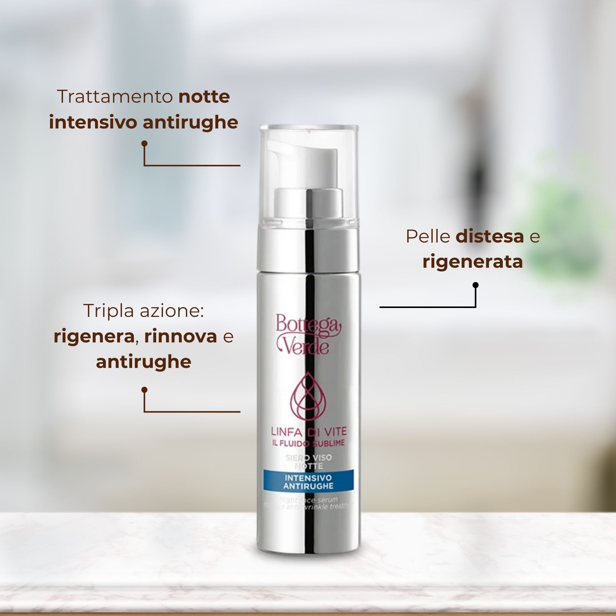 Linfa di Vite - Il Fluido sublime - Siero viso notte - intensivo antirughe - 2-PEPTIDE LINFA COMPLEX<TM/> con Peptidi e Linfa di Vite - tutti i tipi di pelle