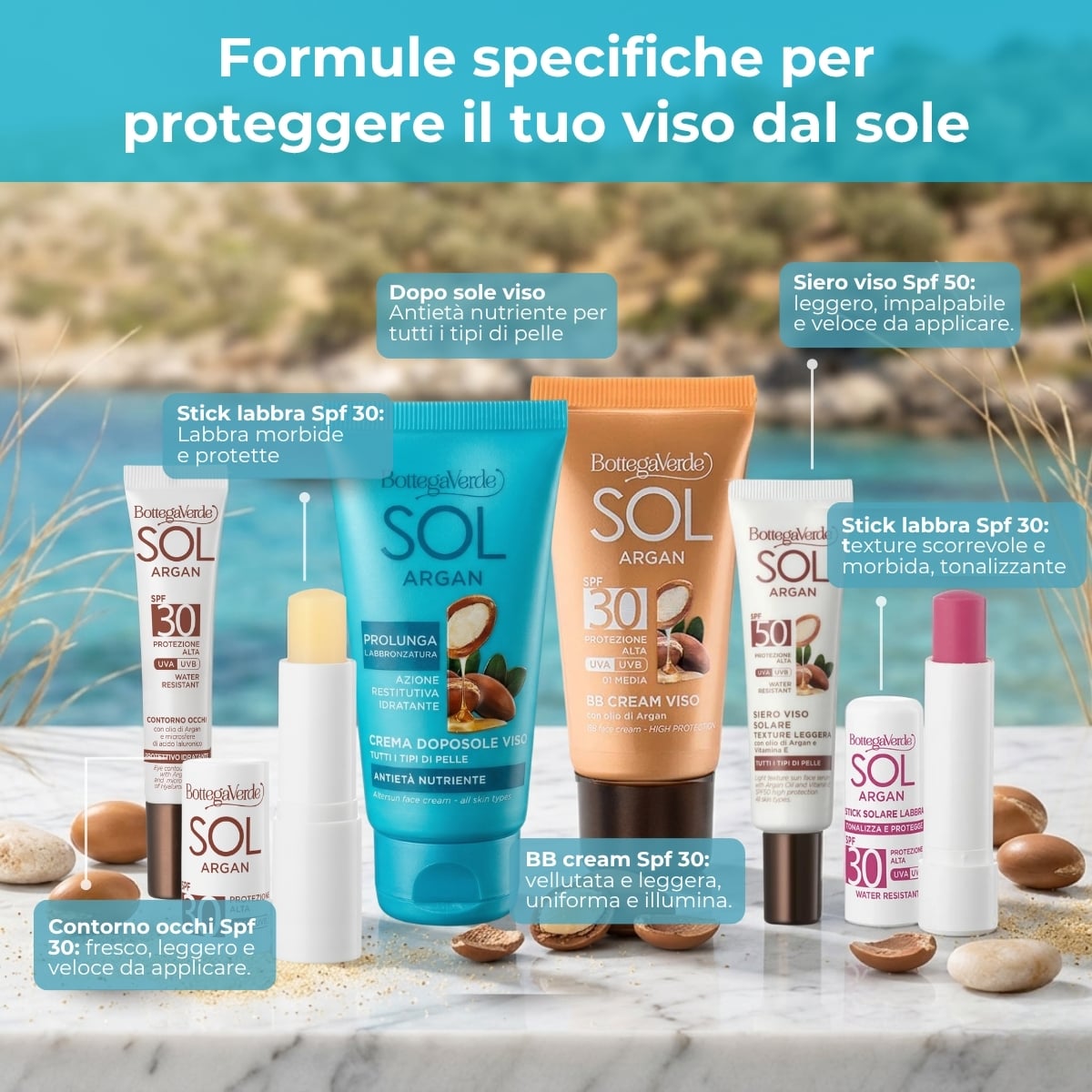 SOL Argan - Crema solare viso - antiet&agrave; antimacchie - con olio di Argan e Vitamina E - SPF30 protezione alta - water resistant - pelli normali o secche