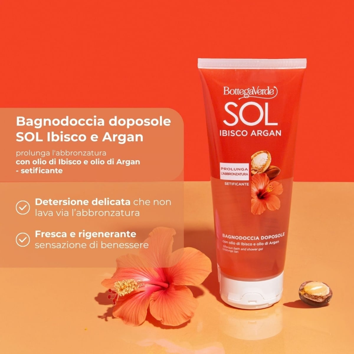 SOL Ibisco Argan - Bagnodoccia doposole - setificante - con olio di Ibisco e olio di Argan - prolunga l'abbronzatura