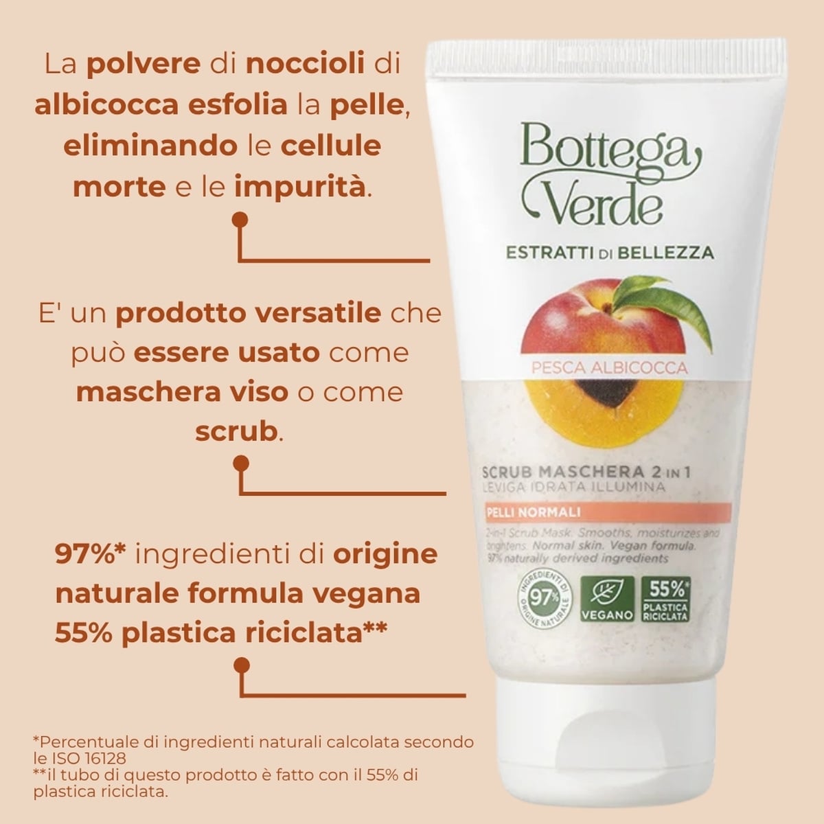 Estratti di bellezza - Scrub Maschera 2 in 1 - Pesca e Albicocca - leviga idrata illumina - pelli normali