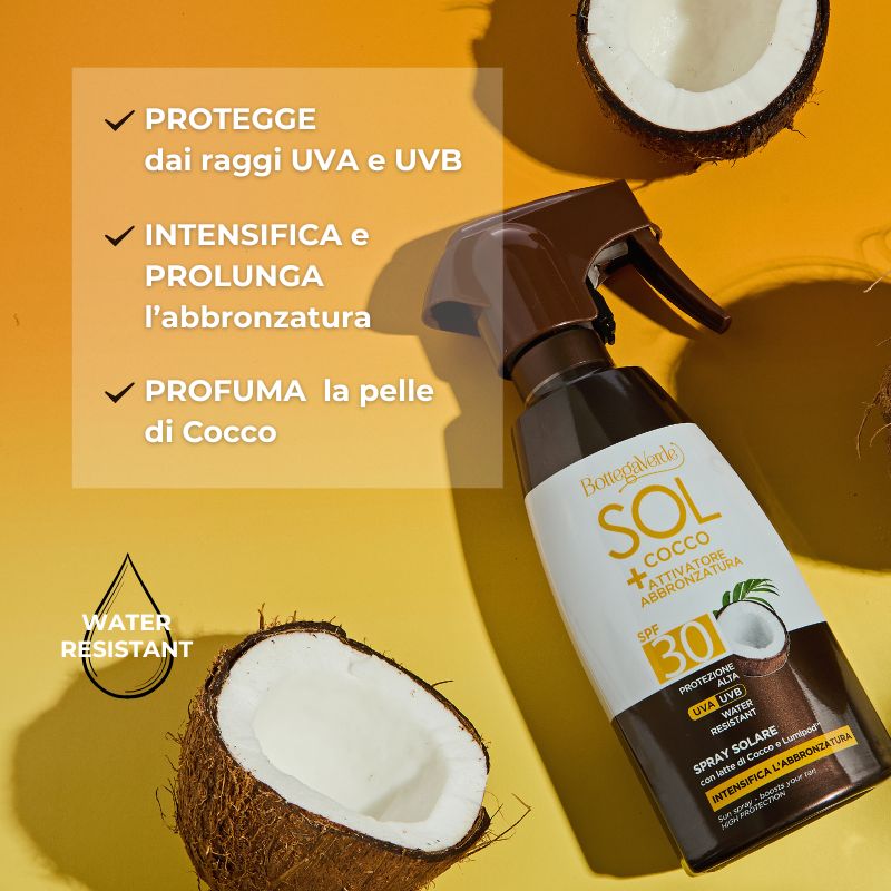 SOL Cocco + Attivatore di abbronzatura - Spray solare - intensifica l'abbronzatura - con latte di Cocco e Lumipod<TM/> - water resistant - protezione alta SPF30