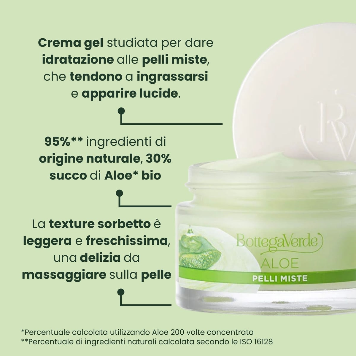 Aloe - Crema gel viso 24 ore - idratante lenitiva opacizzante - con 30% succo di Aloe* bio (50 ml) - pelli miste