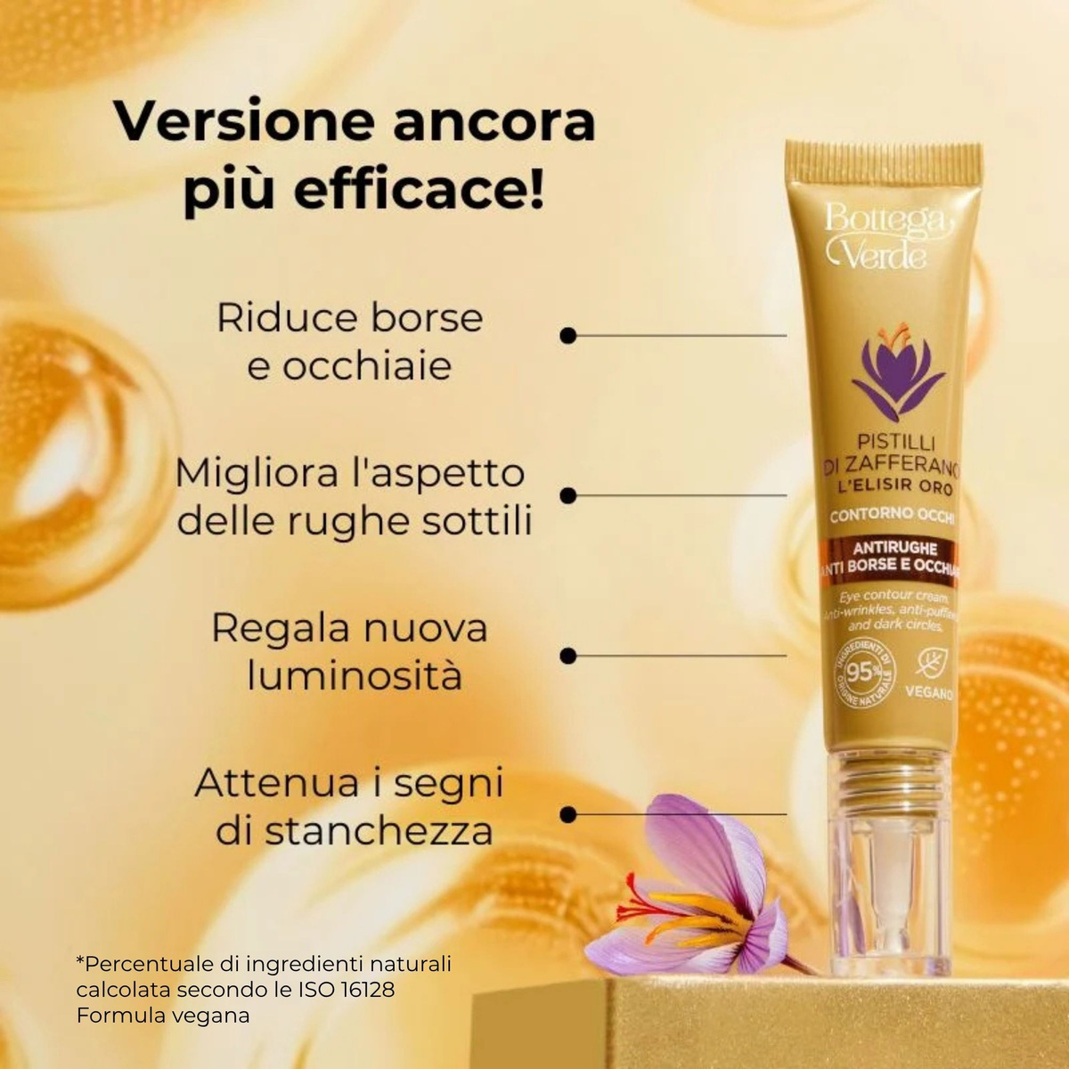 Pistilli di Zafferano - L'Elisir  oro - Contorno occhi - antirughe anti borse e occhiaie - con SAFFRON-IDE PRO AGE<TM/> con Ceramidi e iperfermentato di Zafferano