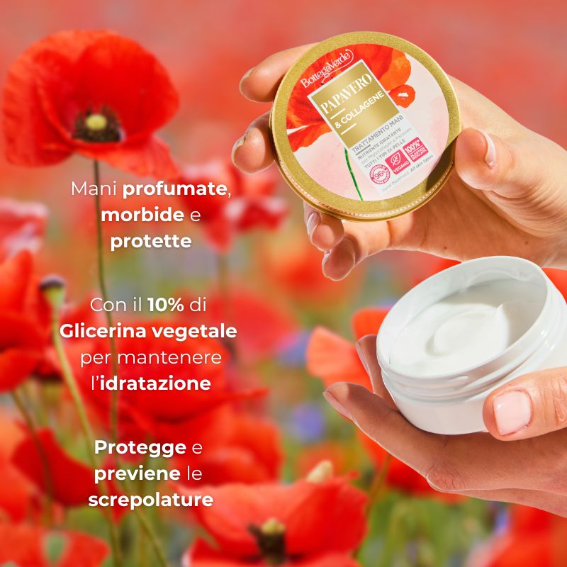 Papavero e Collagene - Trattamento mani - nutriente idratante - con Phytocollagen ed iperfermentato di Papavero di Tenuta Bottega Verde - tutti i tipi di pelle