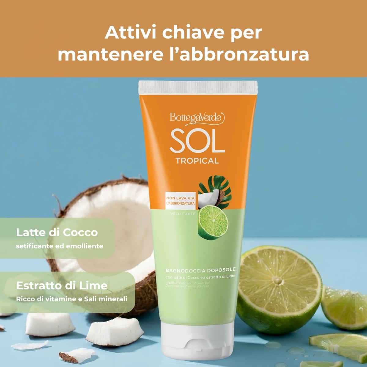 SOL Tropical - Bagnodoccia doposole - vellutante - con latte di Cocco ed estratto di Lime (400 ml) - non lava via l'abbronzatura