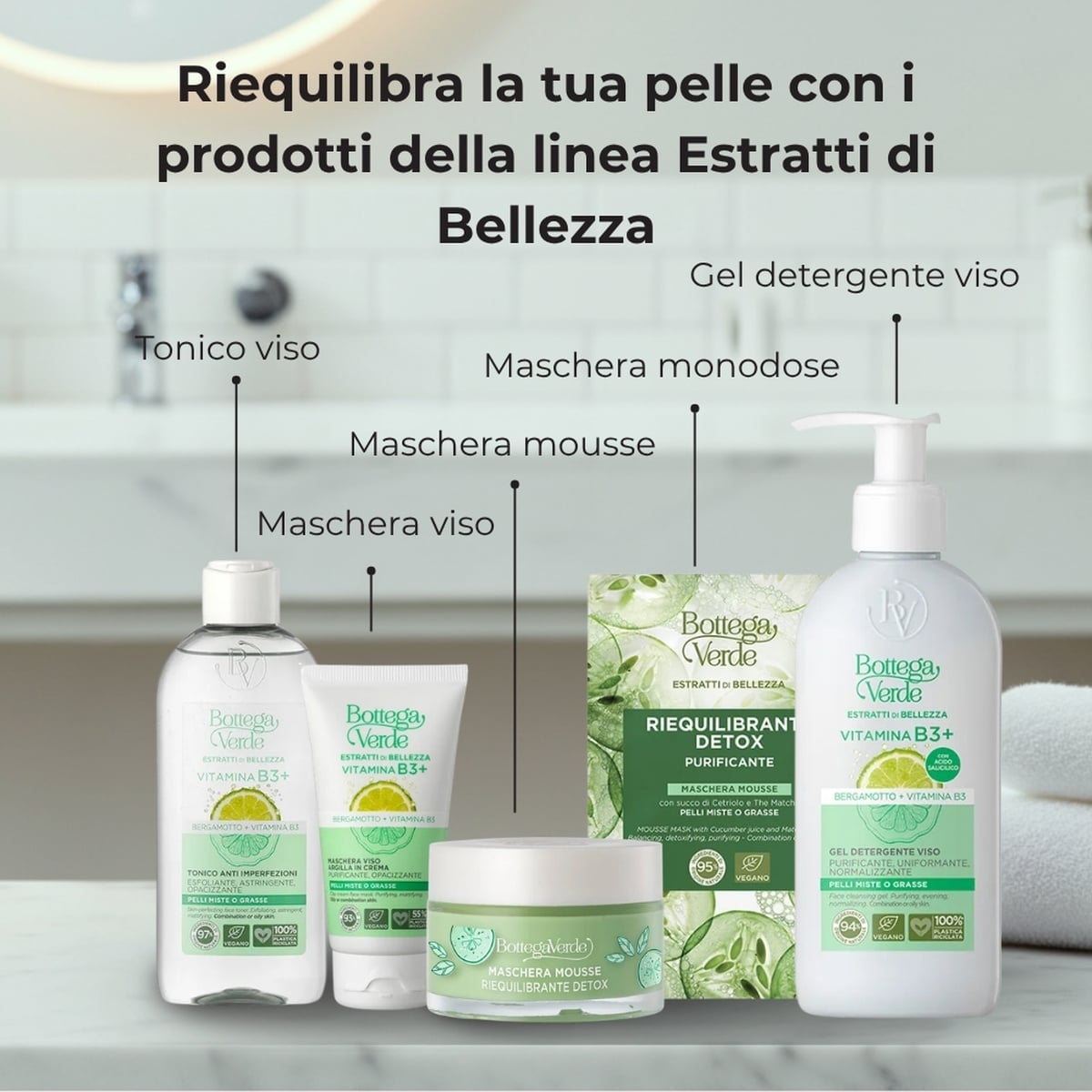 Estratti di bellezza - Maschera mousse - con succo di Cetriolo e The Matcha (50 ml) - riequilibrante detox