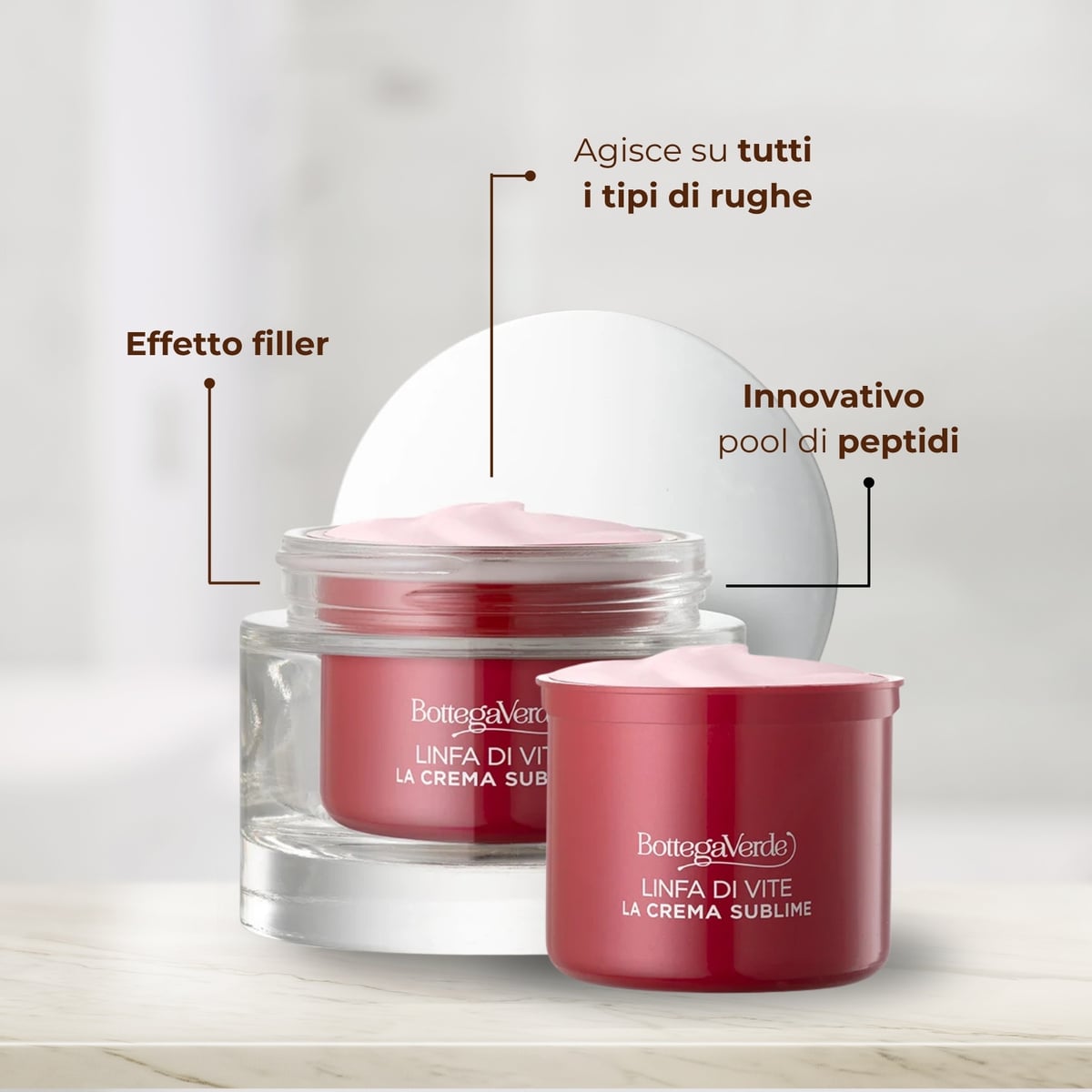 Linfa di Vite - La crema sublime - RICARICA Trattamento viso antirughe giorno e notte - effetto filler su tutti i tipi di rughe - 2-PEPTIDE LINFA COMPLEX<TM/> con Peptidi e Linfa di Vite - tutti i tipi di pelle