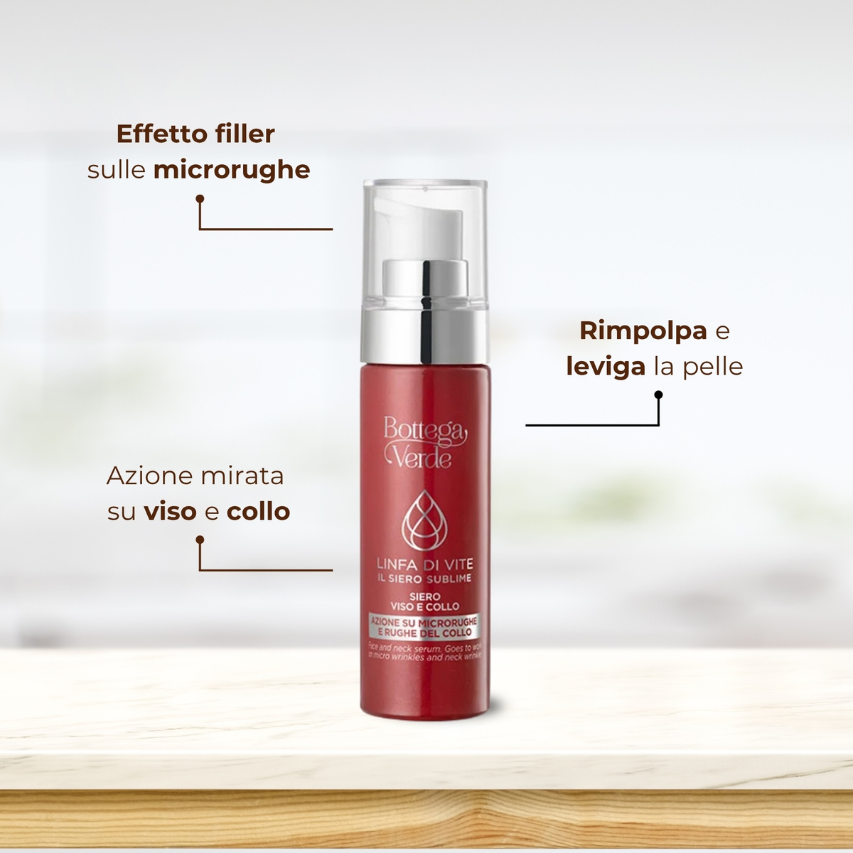 Linfa di Vite - Il Siero sublime - Siero viso e collo - azione su microrughe e rughe del collo - 2-PEPTIDE LINFA COMPLEX<TM/> con Peptidi e Linfa di Vite - tutti i tipi di pelle