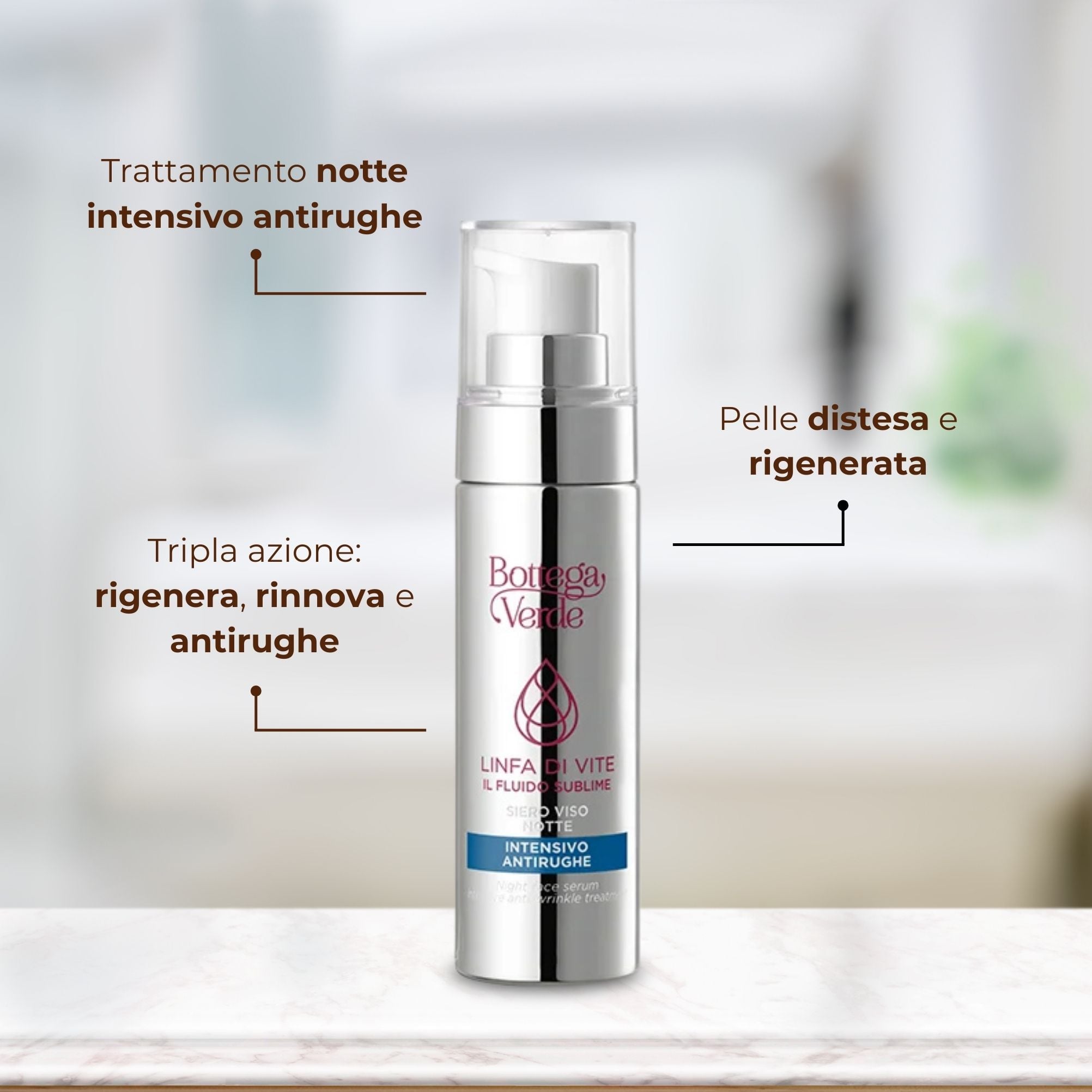 Linfa di Vite - Il Fluido sublime - Siero viso notte - intensivo antirughe - 2-PEPTIDE LINFA COMPLEX<TM/> con Peptidi e Linfa di Vite - tutti i tipi di pelle