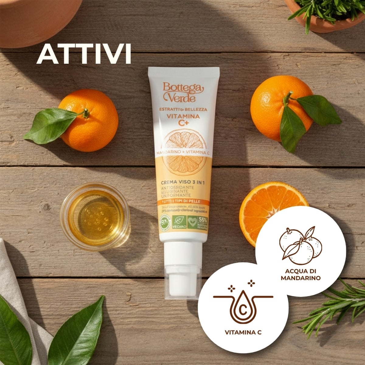Estratti di bellezza - Vitamina C+ - Crema viso 3 in 1 - Mandarino Vitamina C - antiossidante, illuminante, uniformante - tutti i tipi di pelle