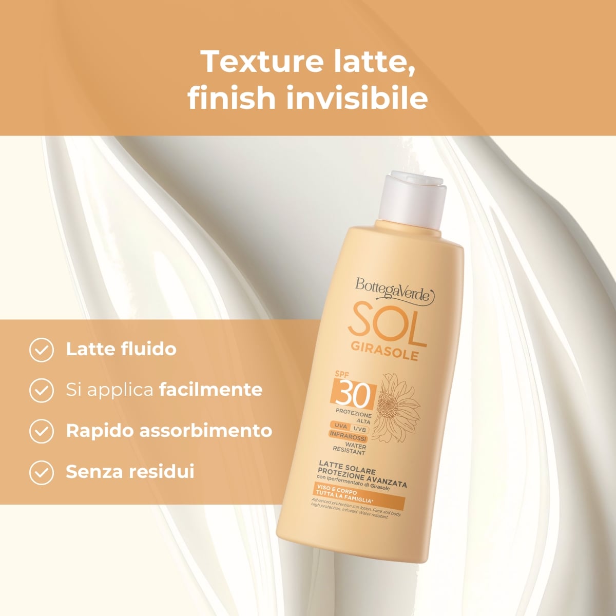 SOL Girasole - Latte solare protezione avanzata - viso e corpo - con iperfermentato di Girasole di Tenuta Bottega Verde(200 ml) - PROTEZIONE ALTA SPF30 - INFRAROSSI - WATER RESISTANT