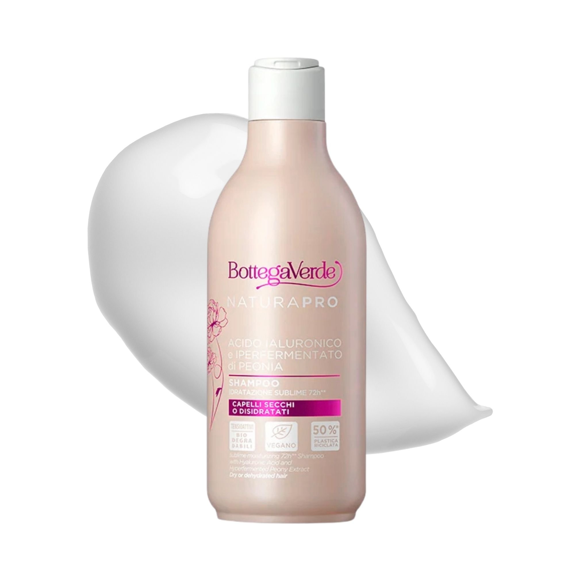 Acido Ialuronico e Iperfermentato di Peonia - Shampoo - idratazione sublime 72h - capelli secchi o disidratati