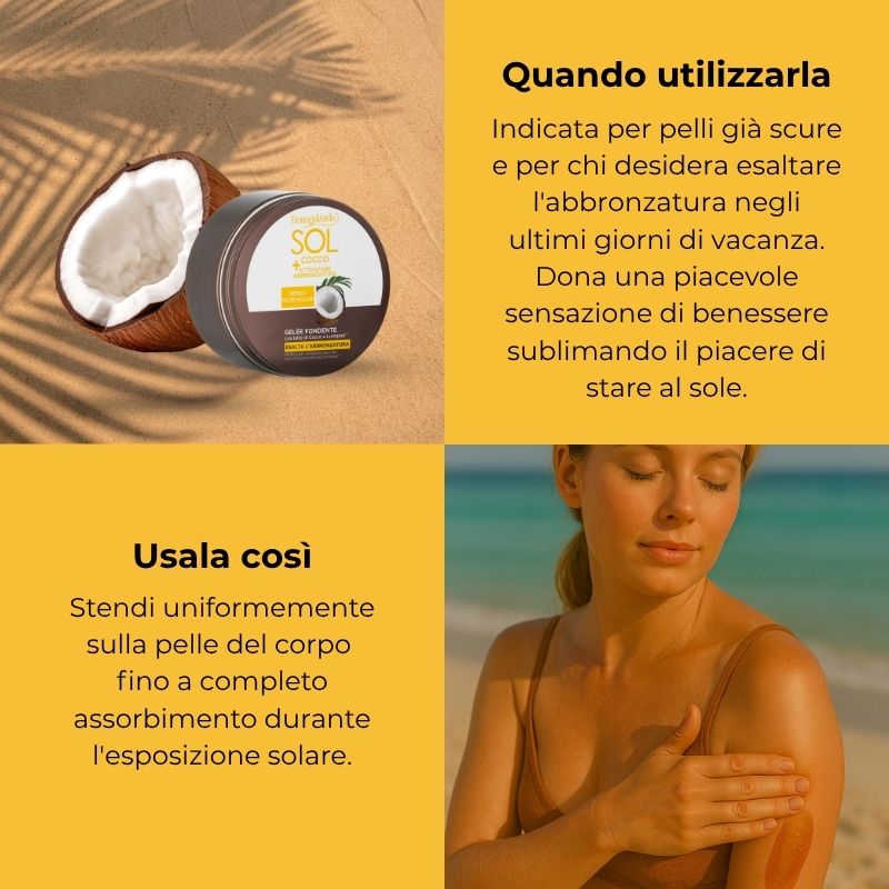 SOL Cocco + Attivatore di abbronzatura - Gelée fondente - esalta l'abbronzatura - con latte di Cocco e Lumipod<TM/>- senza filtri solari