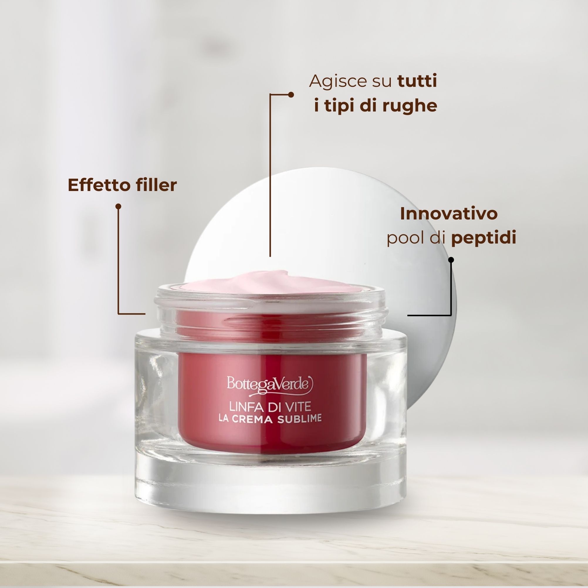 Linfa di Vite - La crema sublime - Trattamento viso antirughe giorno e notte - effetto filler su tutti i tipi di rughe - 2-PEPTIDE LINFA COMPLEX<TM/> con Peptidi e Linfa di Vite - tutti i tipi di pelle