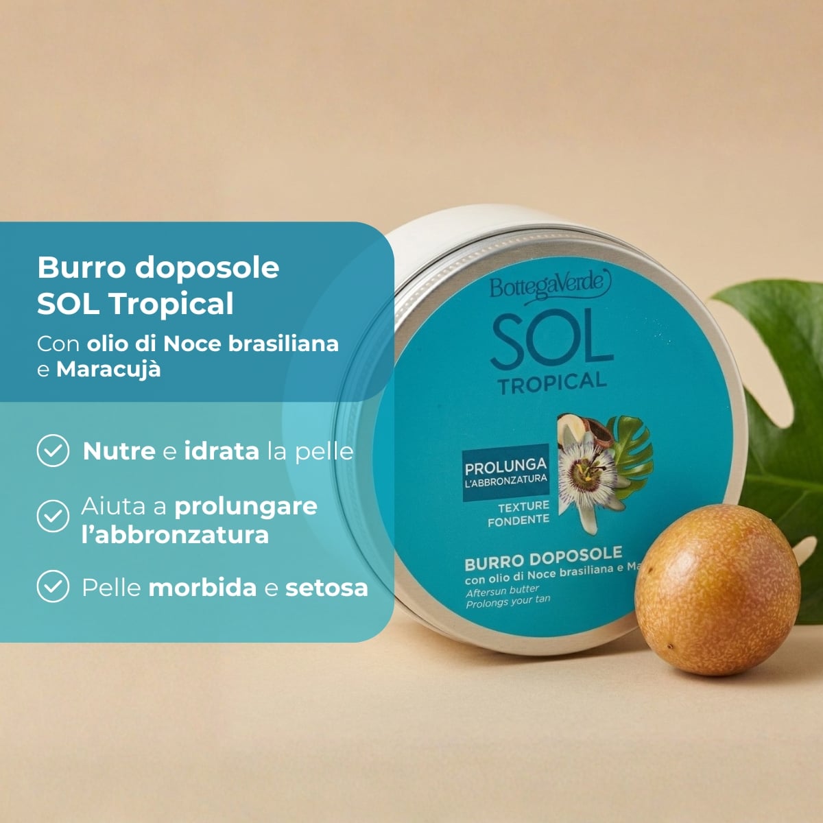 SOL Tropical - Burro doposole - nutre ed intensifica l'abbronzatura - con olio di Noce brasiliana e Maracuja - prolunga l'abbronzatura - texture fondente