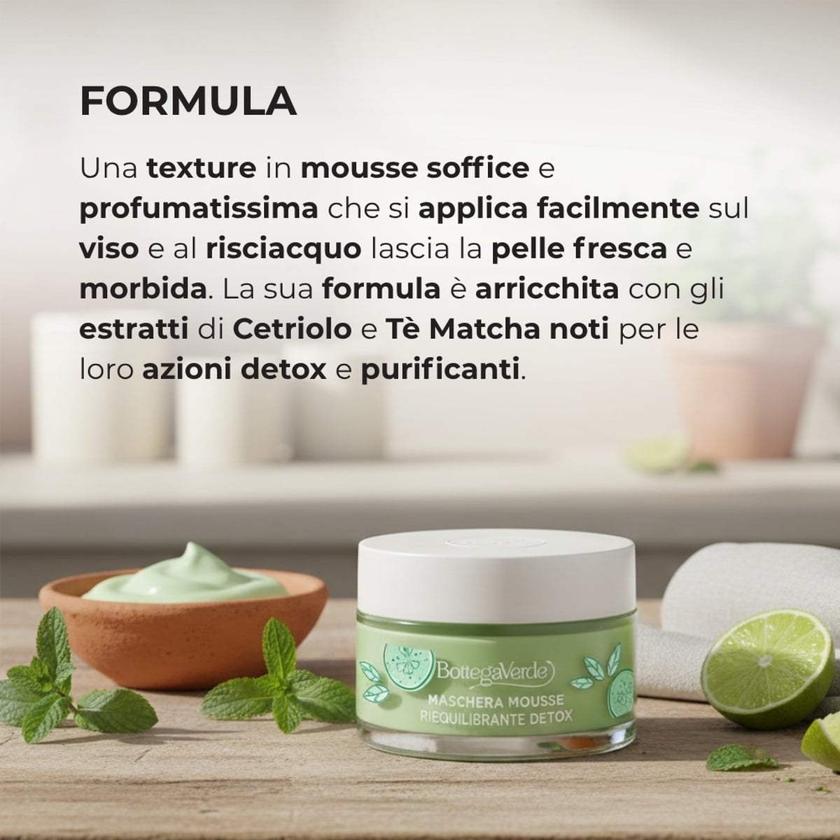 Estratti di bellezza - Maschera mousse - con succo di Cetriolo e The Matcha (50 ml) - riequilibrante detox