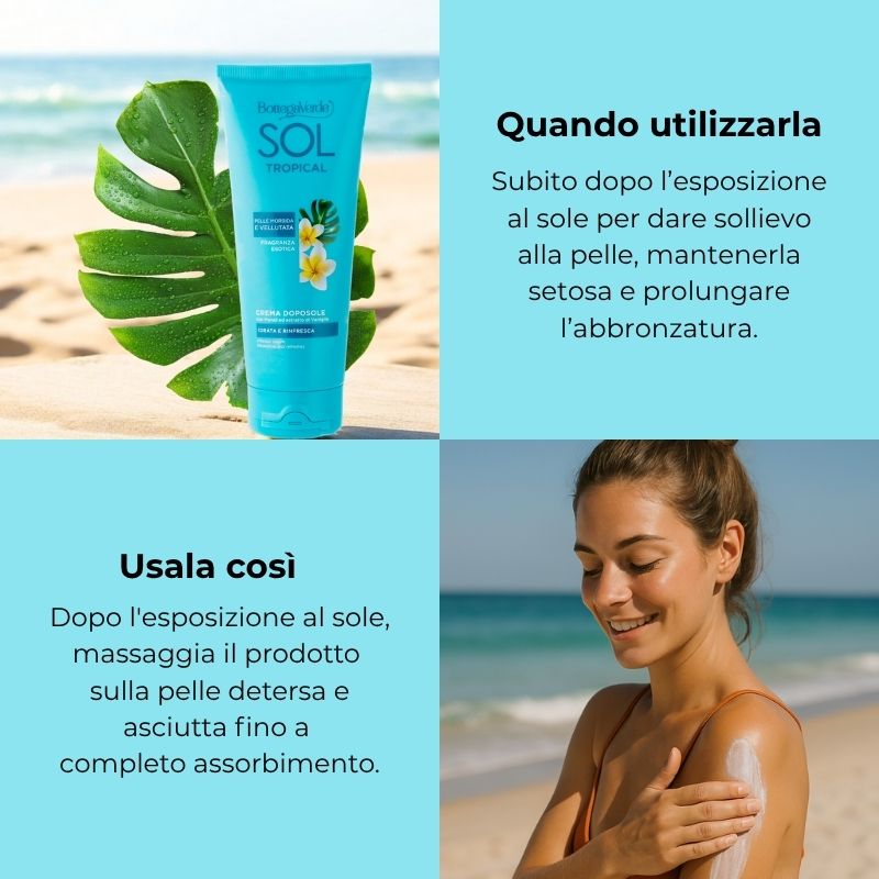 SOL Tropical - Crema doposole - idrata e rinfresca - con Monoï ed estratto di Vaniglia - pelle morbida e vellutata - fragranza esotica