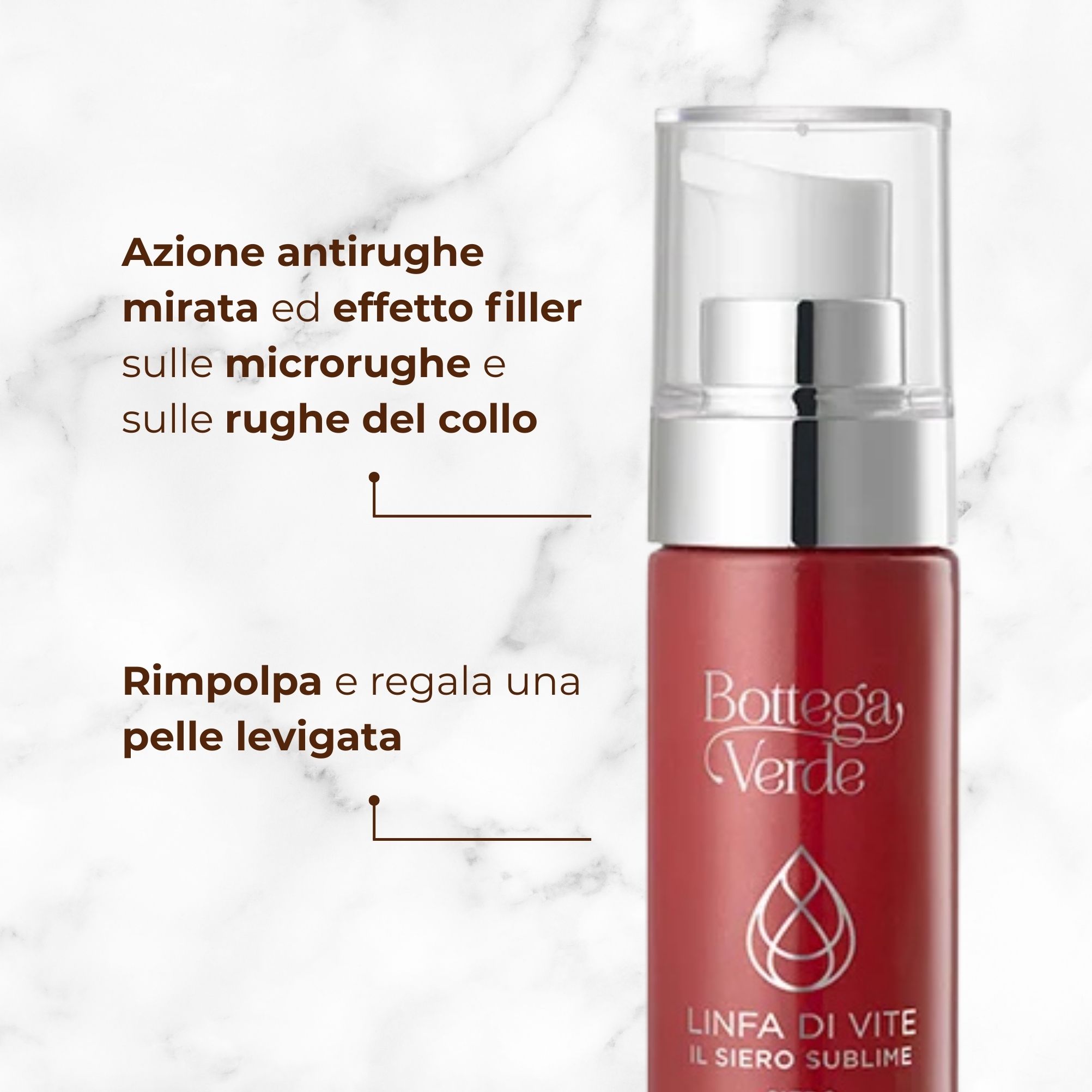 Linfa di Vite - Il Siero sublime - Siero viso e collo - azione su microrughe e rughe del collo - 2-PEPTIDE LINFA COMPLEX<TM/> con Peptidi e Linfa di Vite - tutti i tipi di pelle