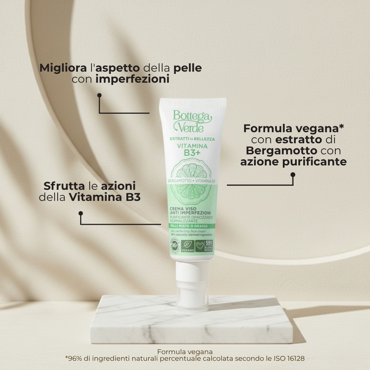 Estratti di bellezza - Vitamina B3+ - Crema viso anti imperfezioni - Bergamotto Vitamina B3 - purificante, opacizzante, normalizzante - pelli miste o grasse