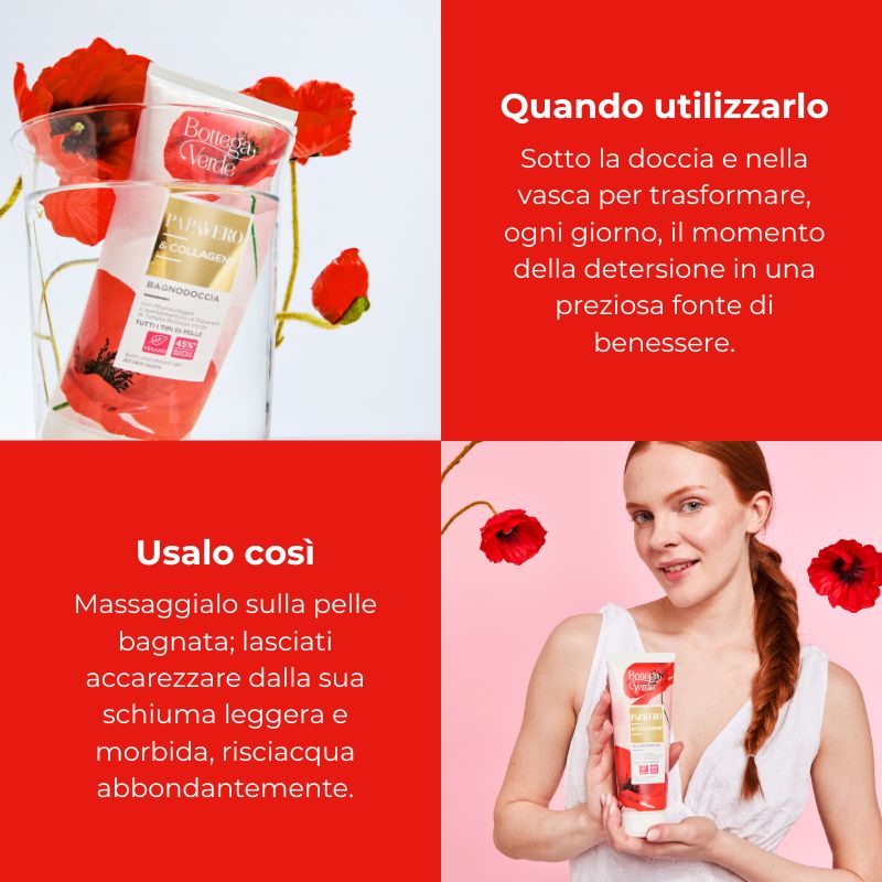 Papavero e Collagene - Bagnodoccia - con Phytocollagen ed iperfermentato di Papavero di Tenuta Bottega Verde - tutti i tipi di pelle