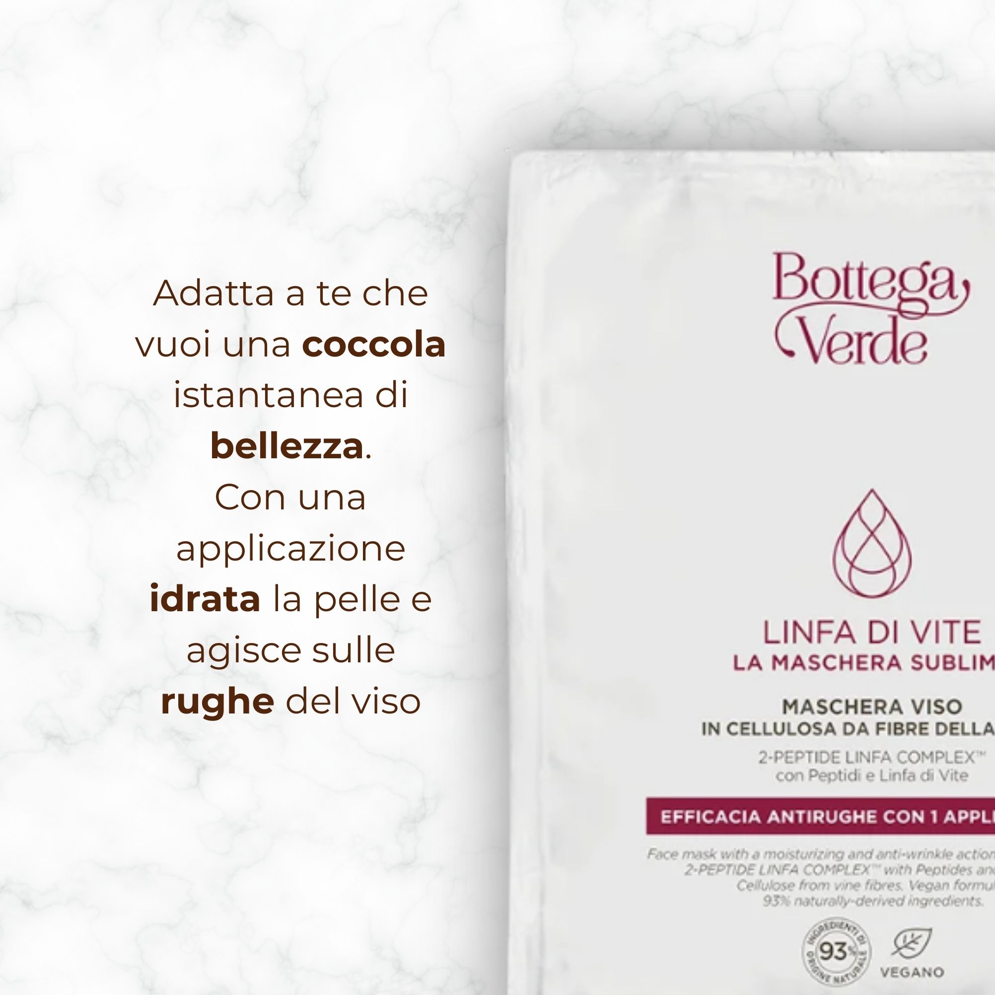 Linfa di Vite - La maschera sublime - Maschera viso in cellulosa da fibre della vite - azione efficacia antirughe con 1 applicazione - 2-PEPTIDE LINFA COMPLEX <TM/> con Peptidi e Linfa di Vite  - tutti i tipi di pelle