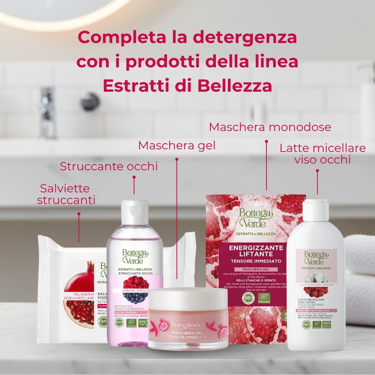 Estratti di bellezza - Maschera gel  -  con acqua di Melograno e The rosso (50 ml) - tensore immediato