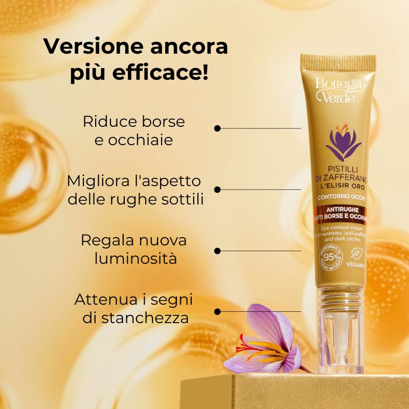 Pistilli di Zafferano - L'Elisir  oro - Contorno occhi - antirughe anti borse e occhiaie - con SAFFRON-IDE PRO AGE<TM/> con Ceramidi e iperfermentato di Zafferano