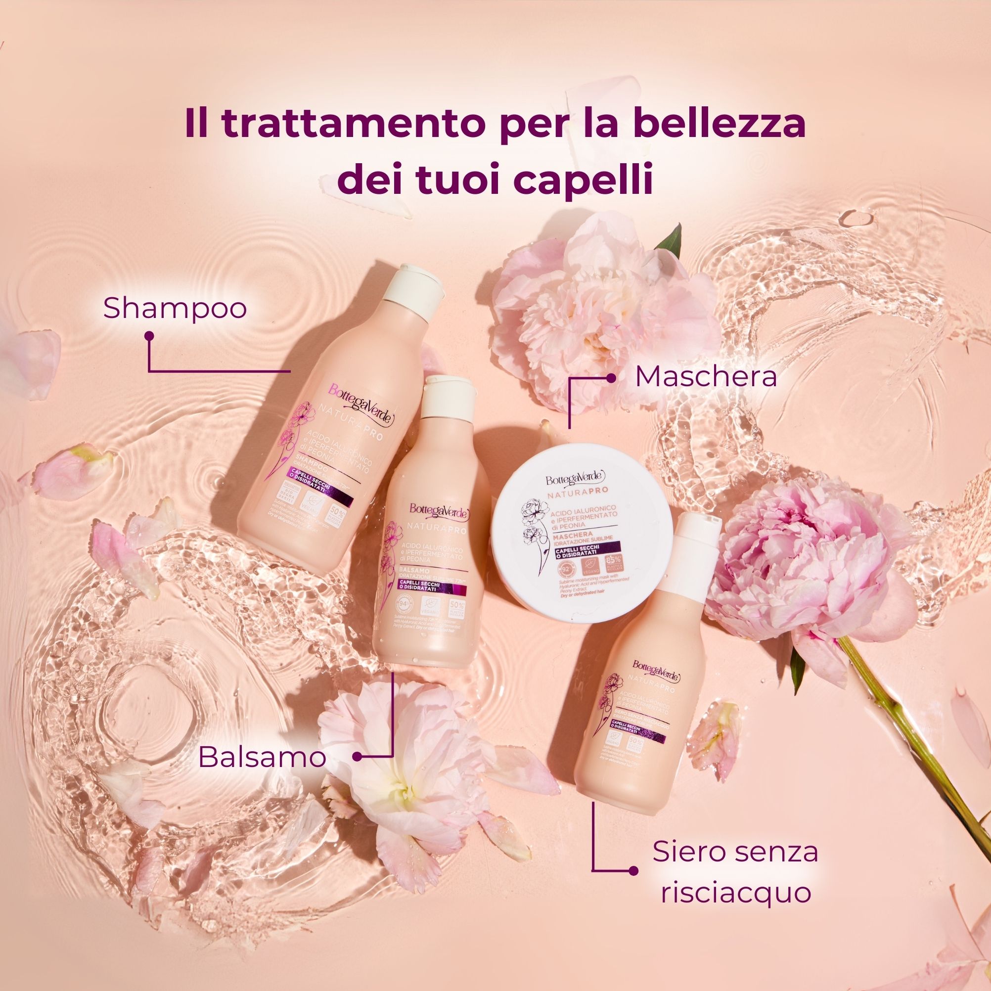 Acido Ialuronico e Iperfermentato di Peonia - Maschera '' idratazione sublime - capelli secchi o e disidratati