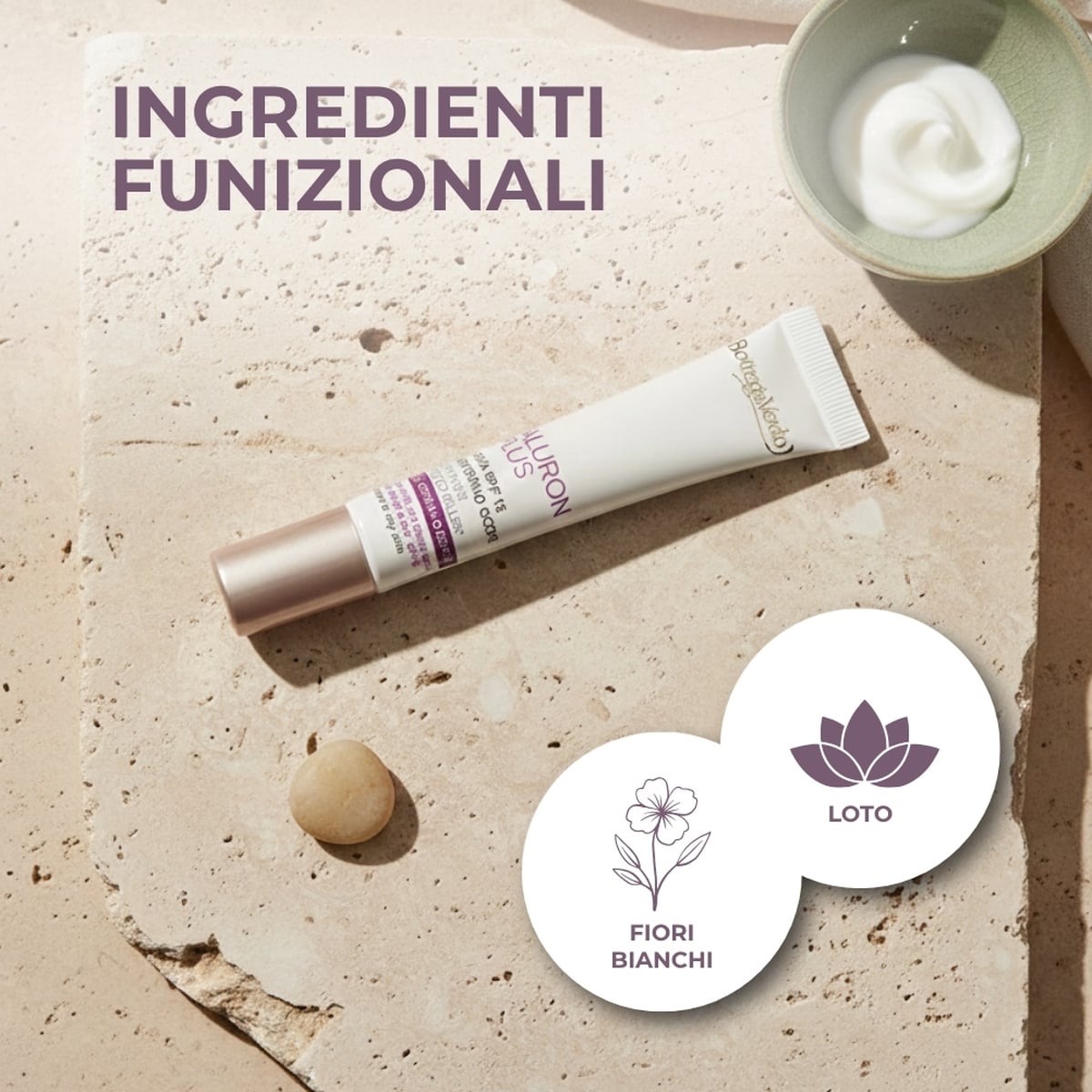 Ialuron Plus - Crema contorno occhi, antirughe, effetto filler *, con acido Ialuronico ed estratti di fiori Bianchi, SPF 15 - pelli normali o secche
