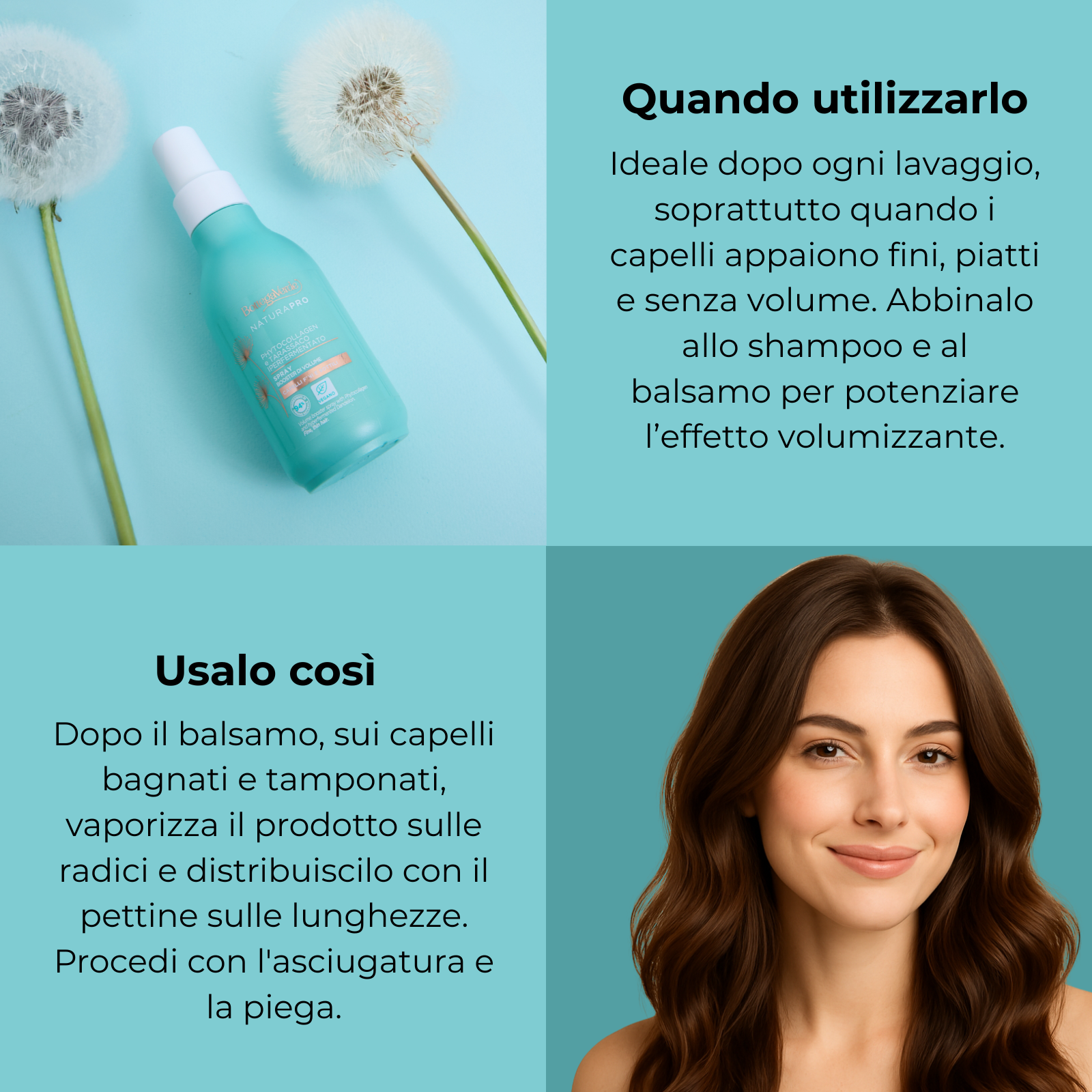 Phytocollagen e Tarassaco iperfermentato - Spray - booster di volume - capelli fini e sottili