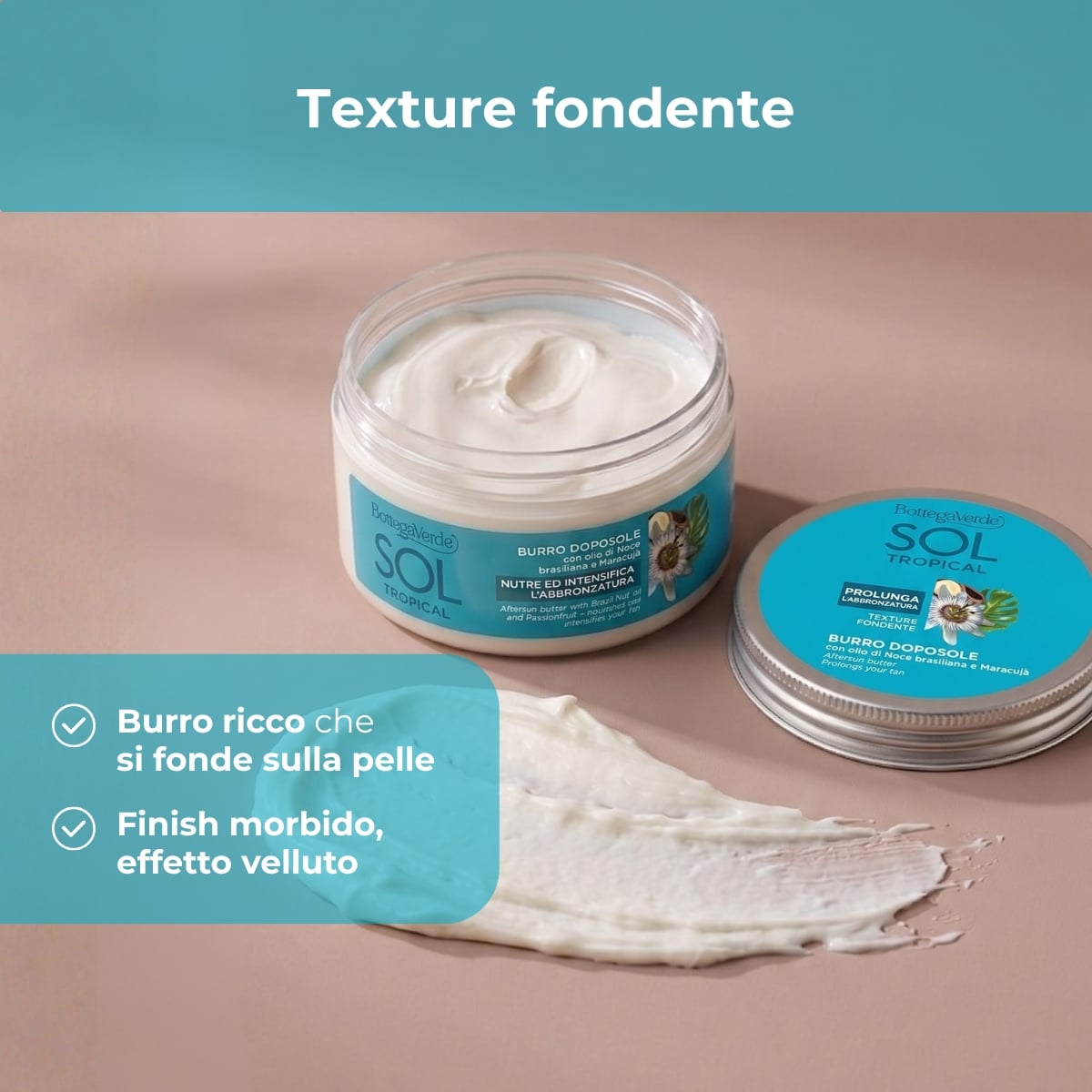 SOL Tropical - Burro doposole - nutre ed intensifica l'abbronzatura - con olio di Noce brasiliana e Maracuja - prolunga l'abbronzatura - texture fondente