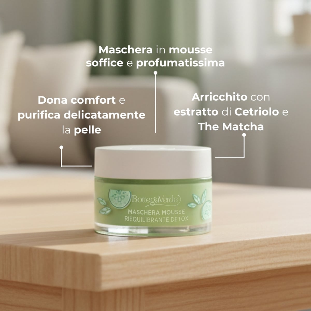 Estratti di bellezza - Maschera mousse - con succo di Cetriolo e The Matcha (50 ml) - riequilibrante detox