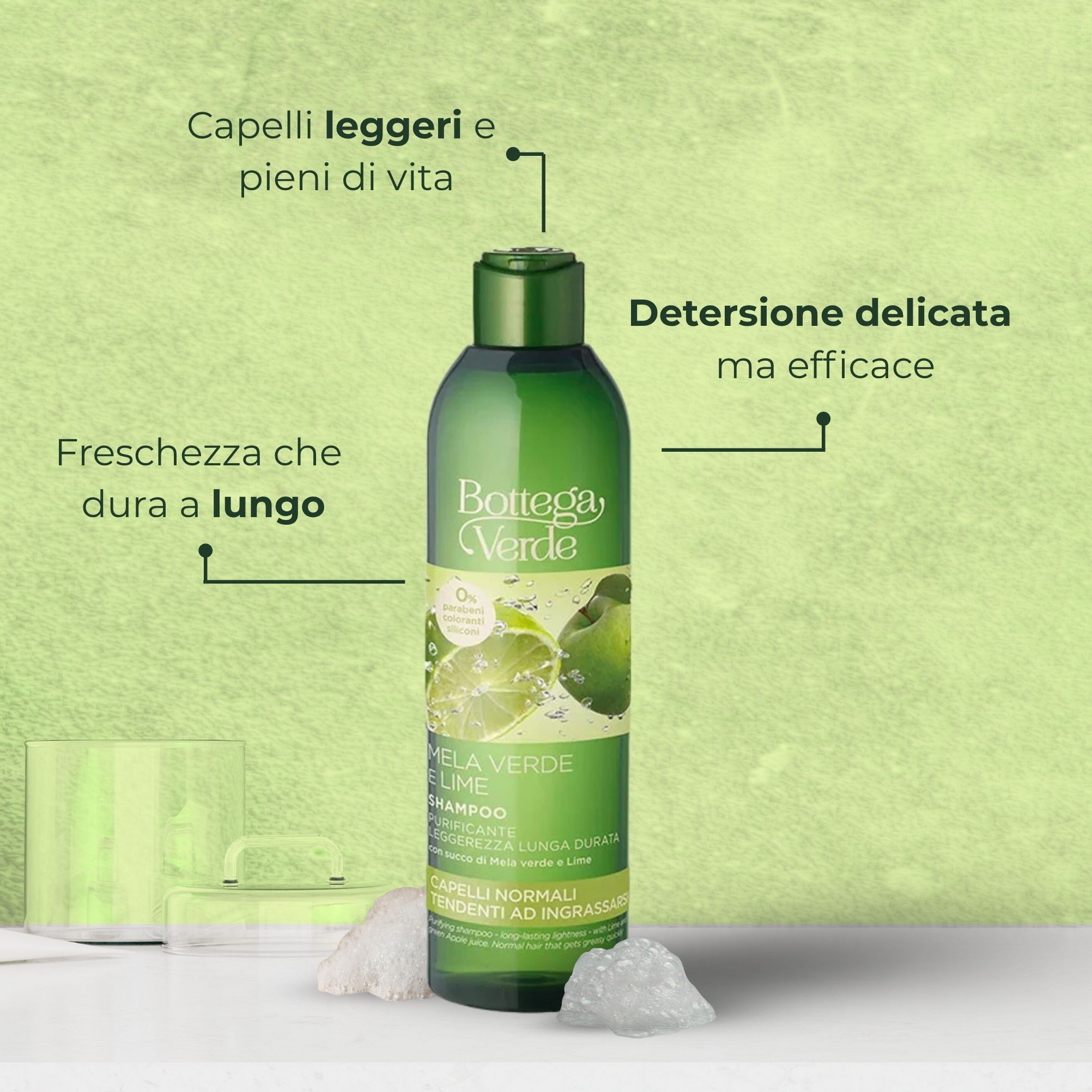 Mela verde e Lime - Shampoo purificante - leggerezza lunga durata- con succo di Mela verde e Lime - capelli normali tendenti ad ingrassarsi
