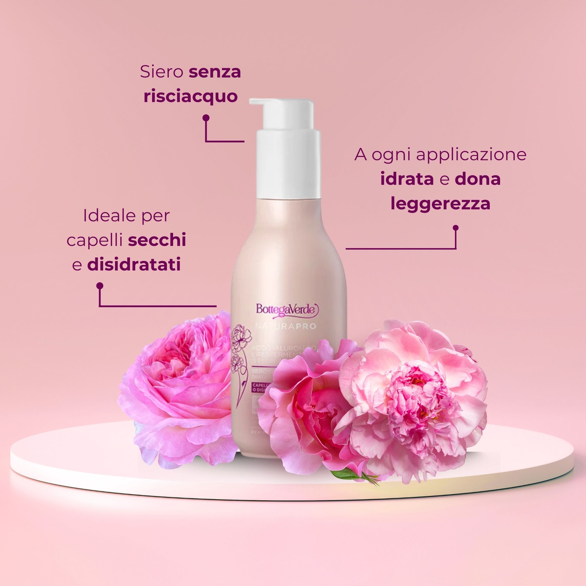 Acido Ialuronico e Iperfermentato di Peonia - Siero senza risciacquo - idratazione sublime - capelli secchi o disidratati