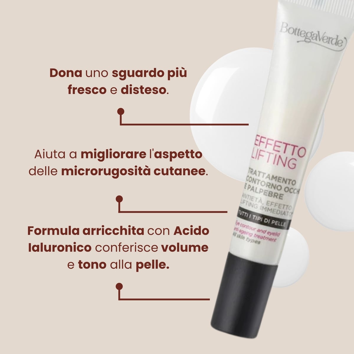 Effetto Lifting - Trattamento contorno occhi e palpebre antiey&agrave;, effetto lifting immediato*,  con acido Ialuronico, Ceramidi ed estratto di Fior di Loto