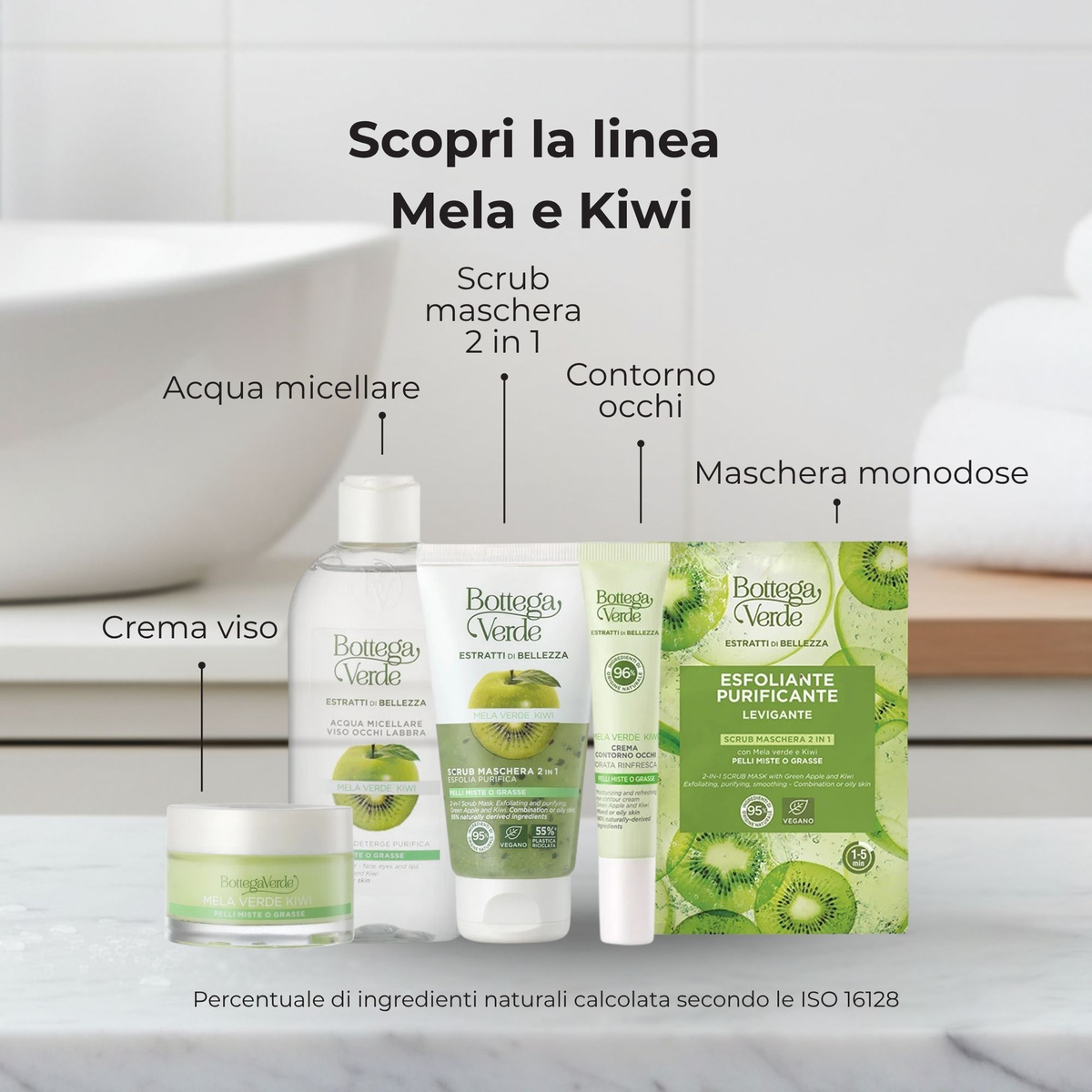 Estratti di bellezza - Crema contorno occhi - Mela verde e Kiwi - idrata rinfresca tonifica - pelli miste o grasse