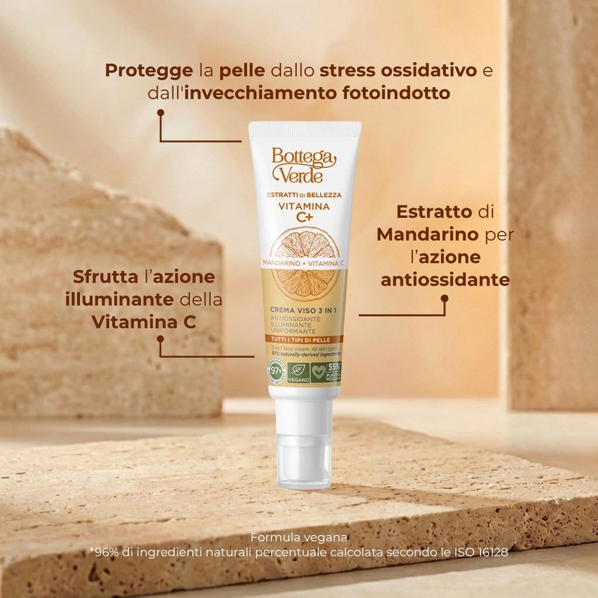 Estratti di bellezza - Vitamina C+ - Crema viso 3 in 1 - Mandarino Vitamina C - antiossidante, illuminante, uniformante - tutti i tipi di pelle