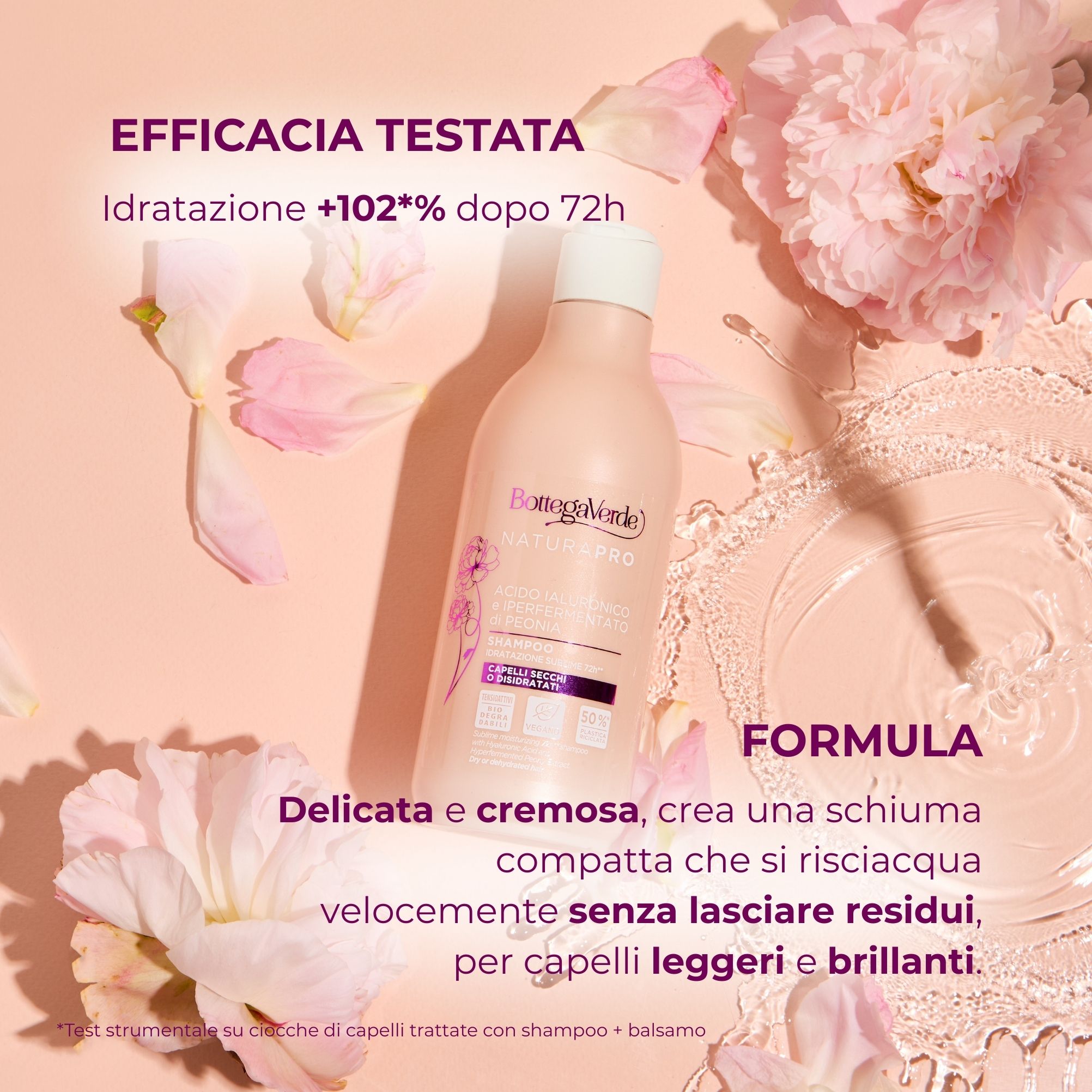 Acido Ialuronico e Iperfermentato di Peonia - Shampoo - idratazione sublime 72h - capelli secchi o disidratati