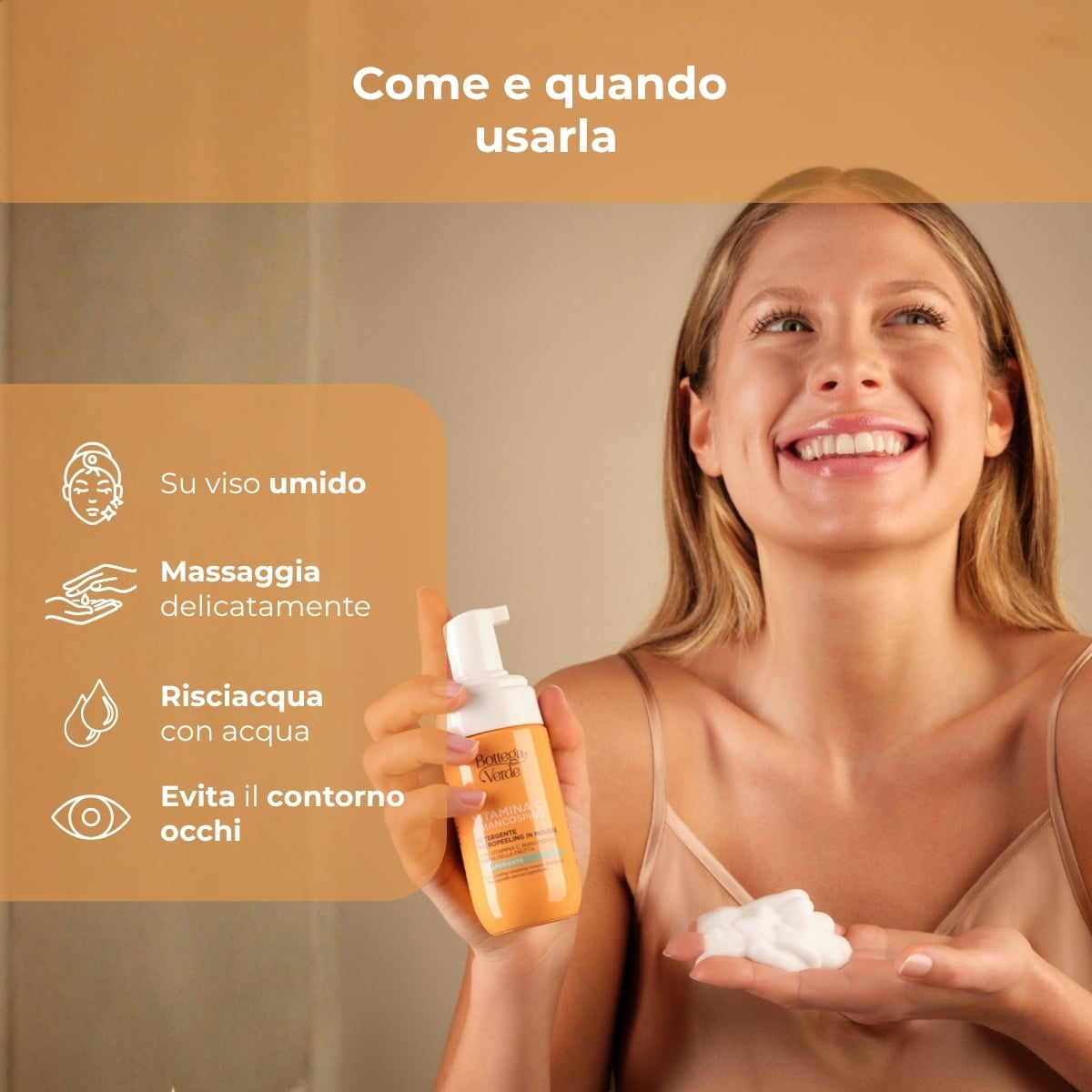Vitamina C + Biancospino - Detergente micropeeling in mousse - con Vitamina C, Biancospino e Enzimi della frutta - illuminante