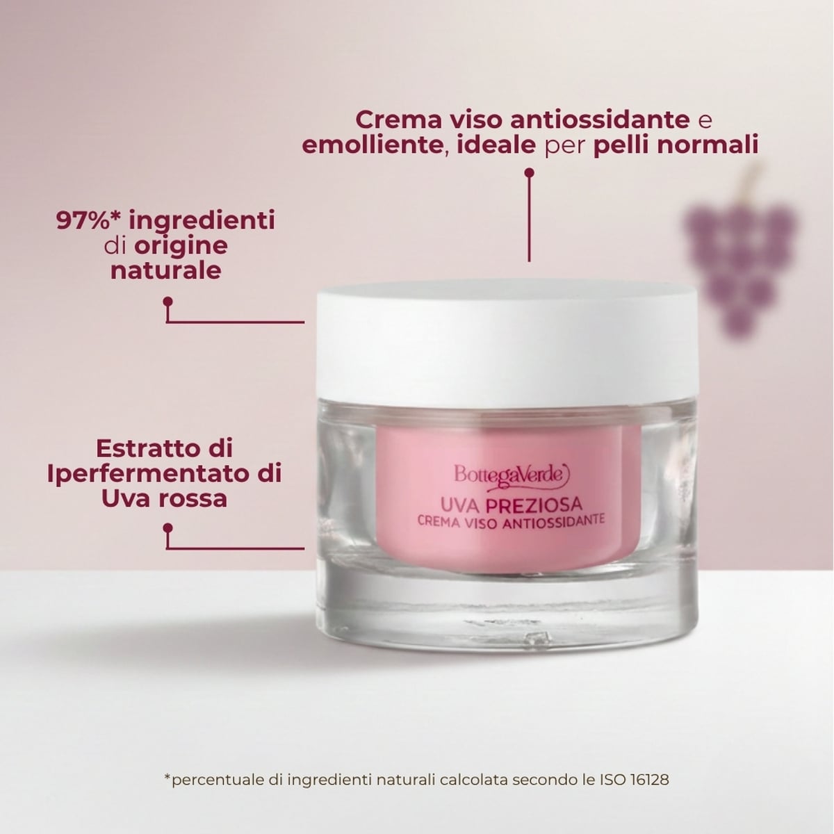 Uva Preziosa - Crema viso antiossidante idratante con estratto iperfermentato di Uva rossa di Tenuta Massaini  - pelli normali