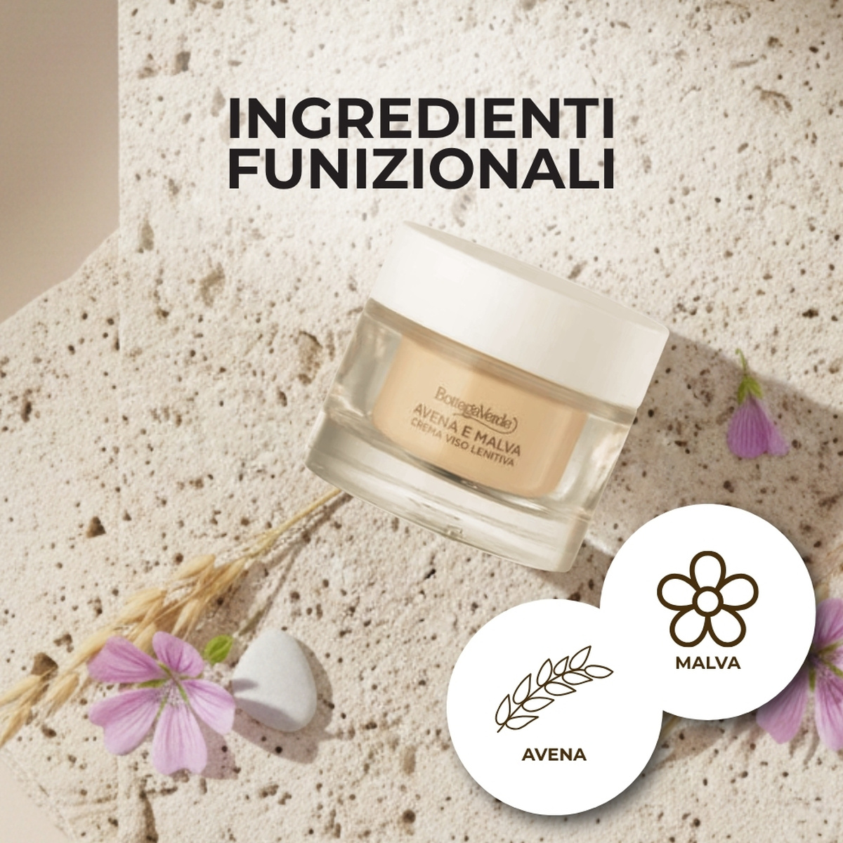 Avena e Malva - Crema viso - ricarica - lenitiva protettiva - con estratti iperfermentati di Avena e Malva - pelli delicate o sensibili