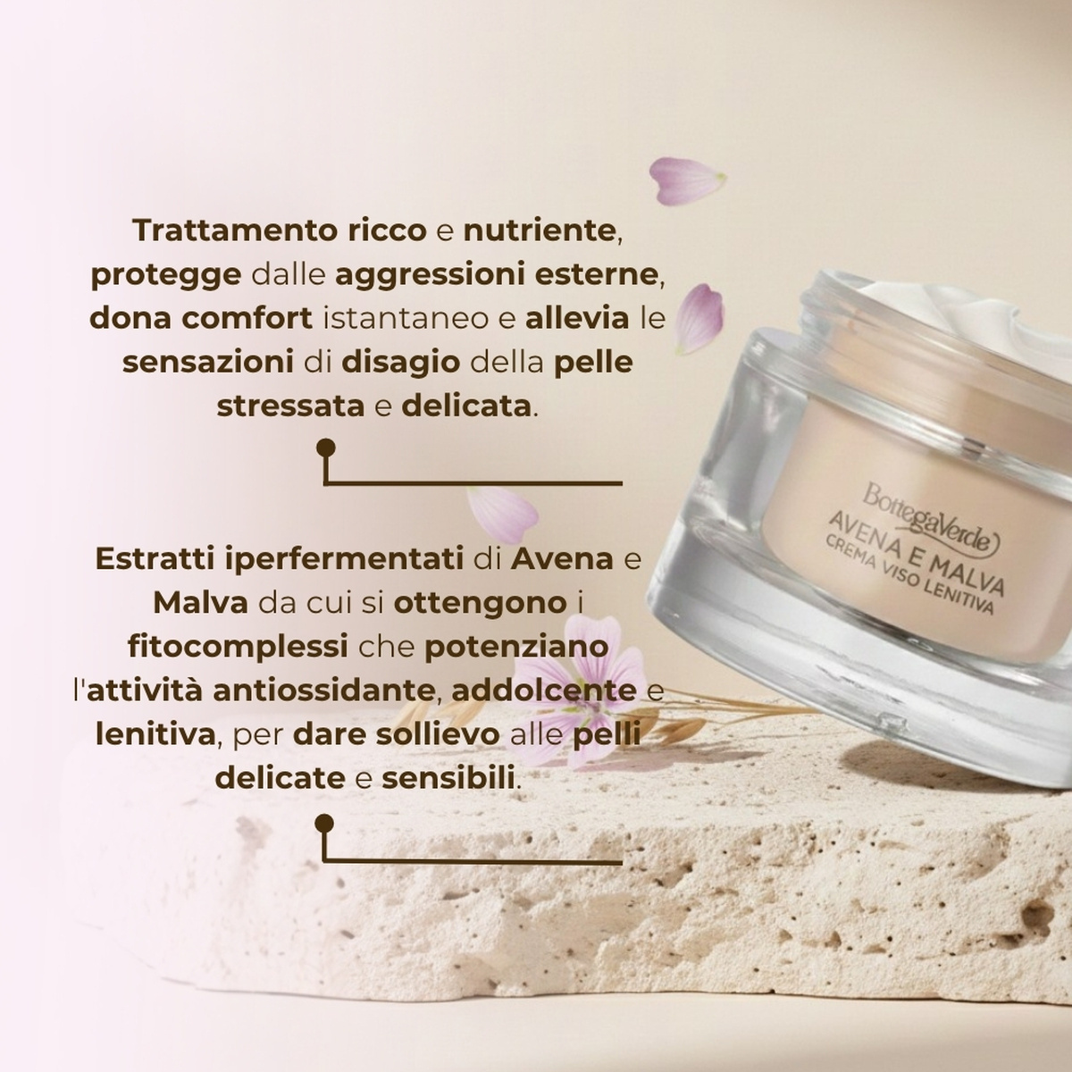 Avena e Malva - Crema viso - ricarica - lenitiva protettiva - con estratti iperfermentati di Avena e Malva - pelli delicate o sensibili