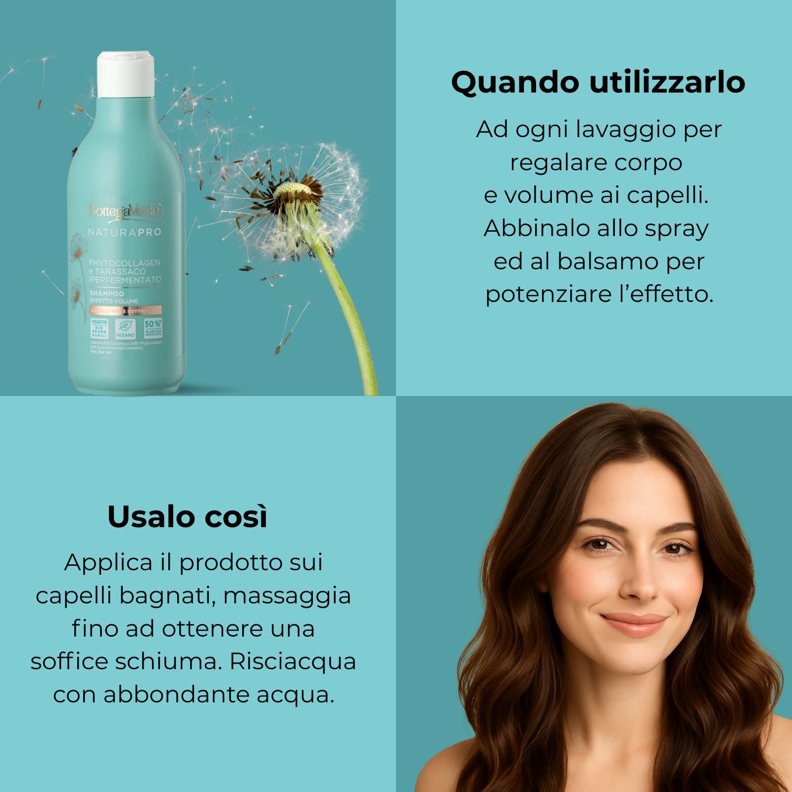 Phytocollagen e Tarassaco iperfermentato - Shampoo - effetto volume - capelli fini e sottili