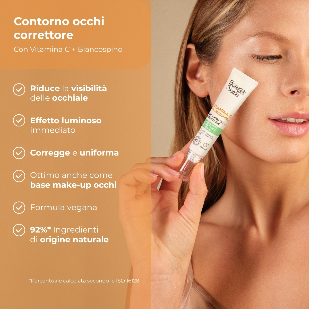Vitamina C + Biancospino - Contorno occhi correttore - con Vitamina C, Biancospino e Caffeina - illuminante correttivo occhiaie