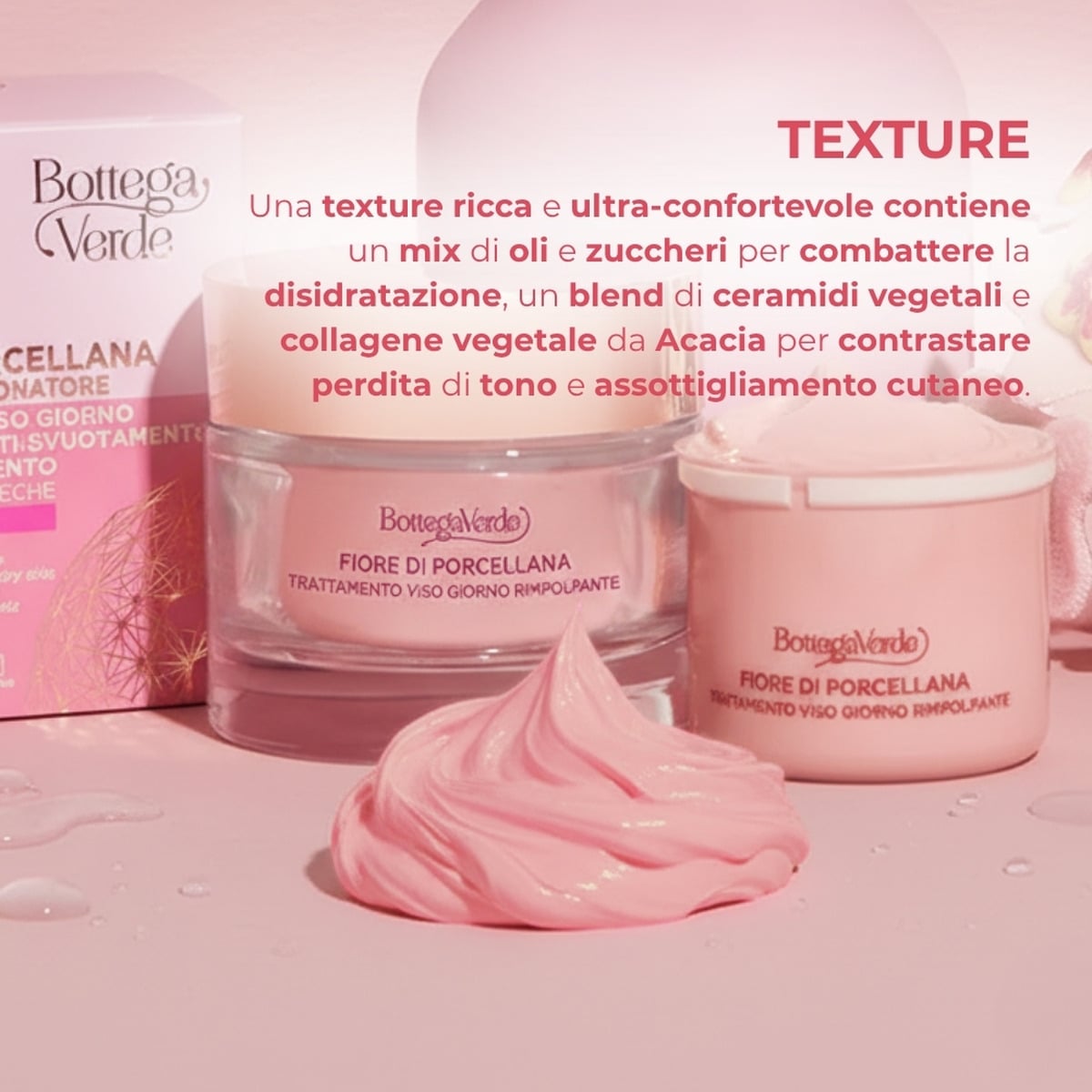 Fiore di Porcellana - Sistema perfezionatore - Ricarica Trattamento viso giorno - rimpolpante anti-svuotamento e anti-infragilimento - con pigmenti rosa - con Ceramidi vegetali, Collagene vegetale da Acacia e Fiore di Porcellana - pelli normali o secche