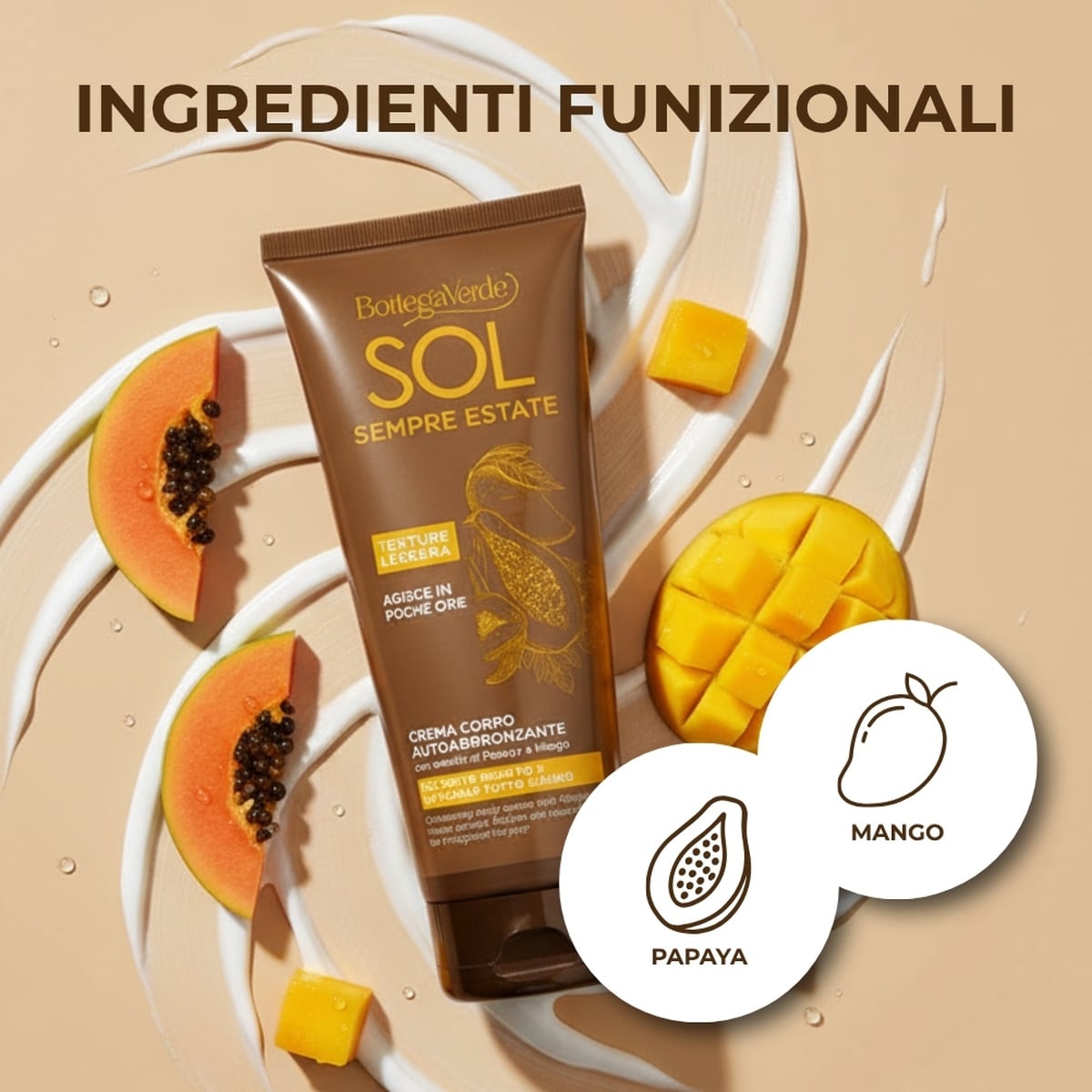 SOL Sempre Estate - Crema corpo autoabbronzante con estratti di Papaya e Mango - colorito dorato e naturale tutto l'anno