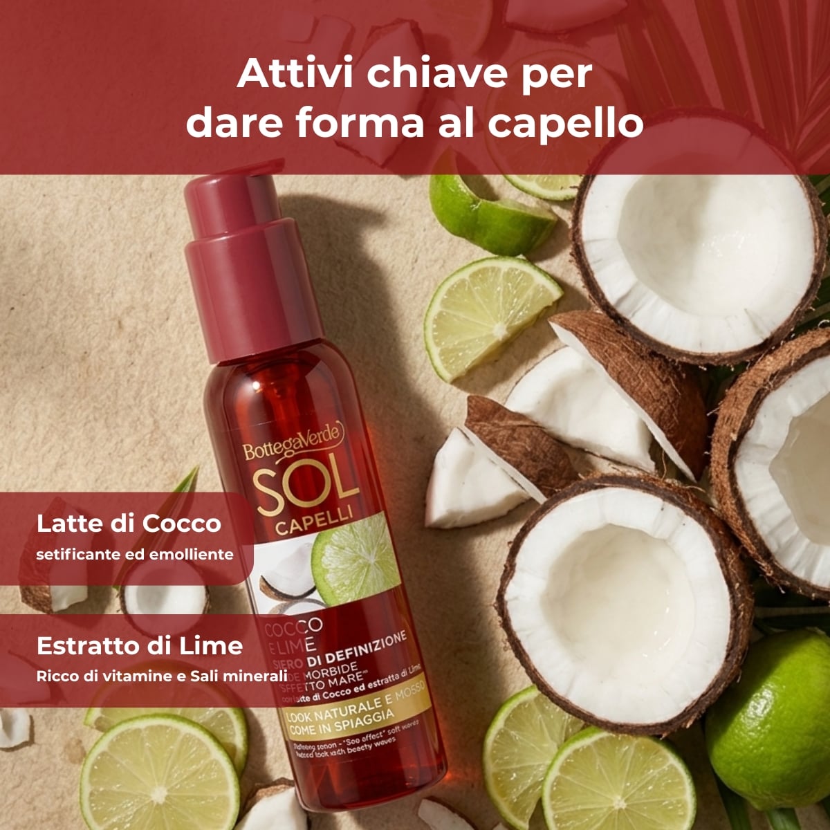 SOL Capelli - Siero di definizione - onde morbide "effetto mare" - con latte di Cocco ed estratto di Lime - look naturale e mosso come in spiaggia