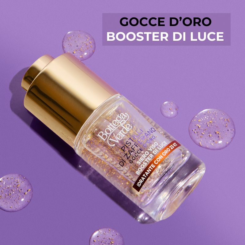 Pistilli di Zafferano - Gocce d'Oro - Siero viso booster di luce - idratante con oro 23 KT - con estratto iperfermentato di Zafferano e Hyaluron complex