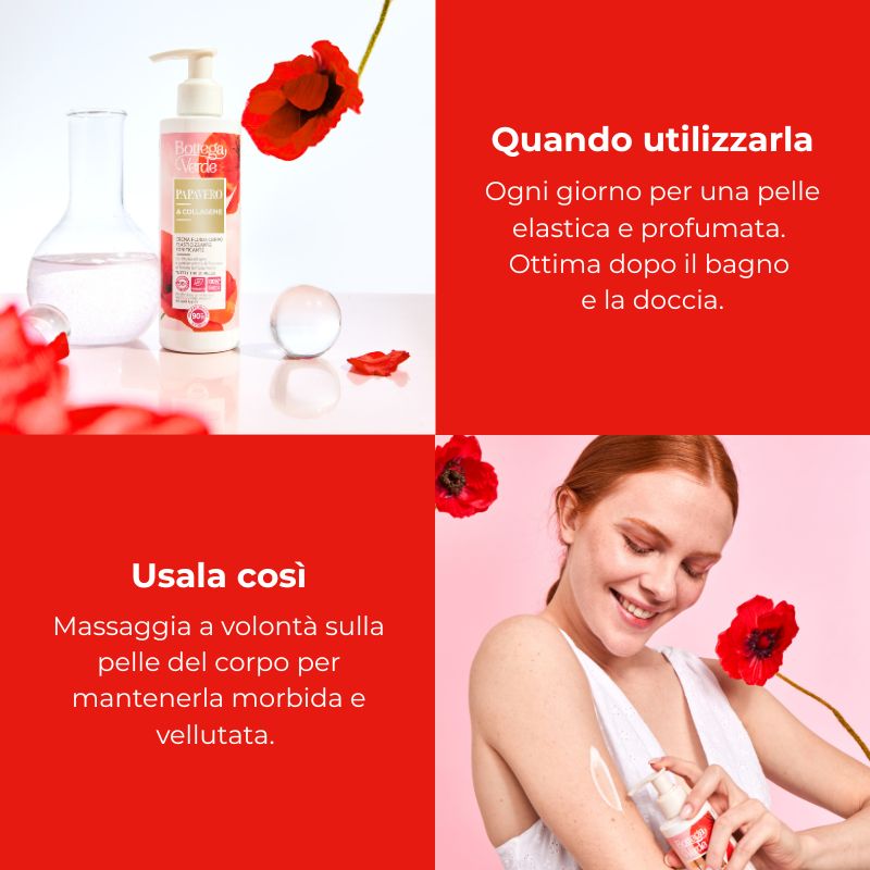 Papavero e Collagene - Crema fluida corpo elasticizzante tonificante con Phytocollagen ed estratto di Papavero iperfermentato di Tenuta Bottega Verde (200 ml) - tutti i tipi di pelle